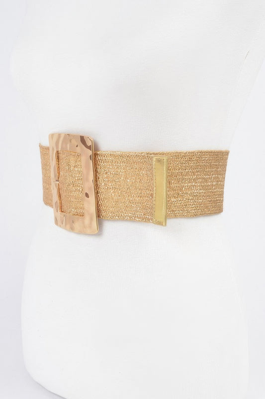 Rectangle Metal Buckle Stretch Plussize Straw Belt - Tigbul's Variety Fashion Shop