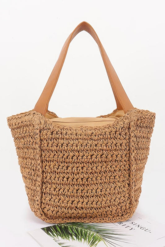 Faux Straw Ribbon Tote Bag - Tigbul's Variety Fashion Shop