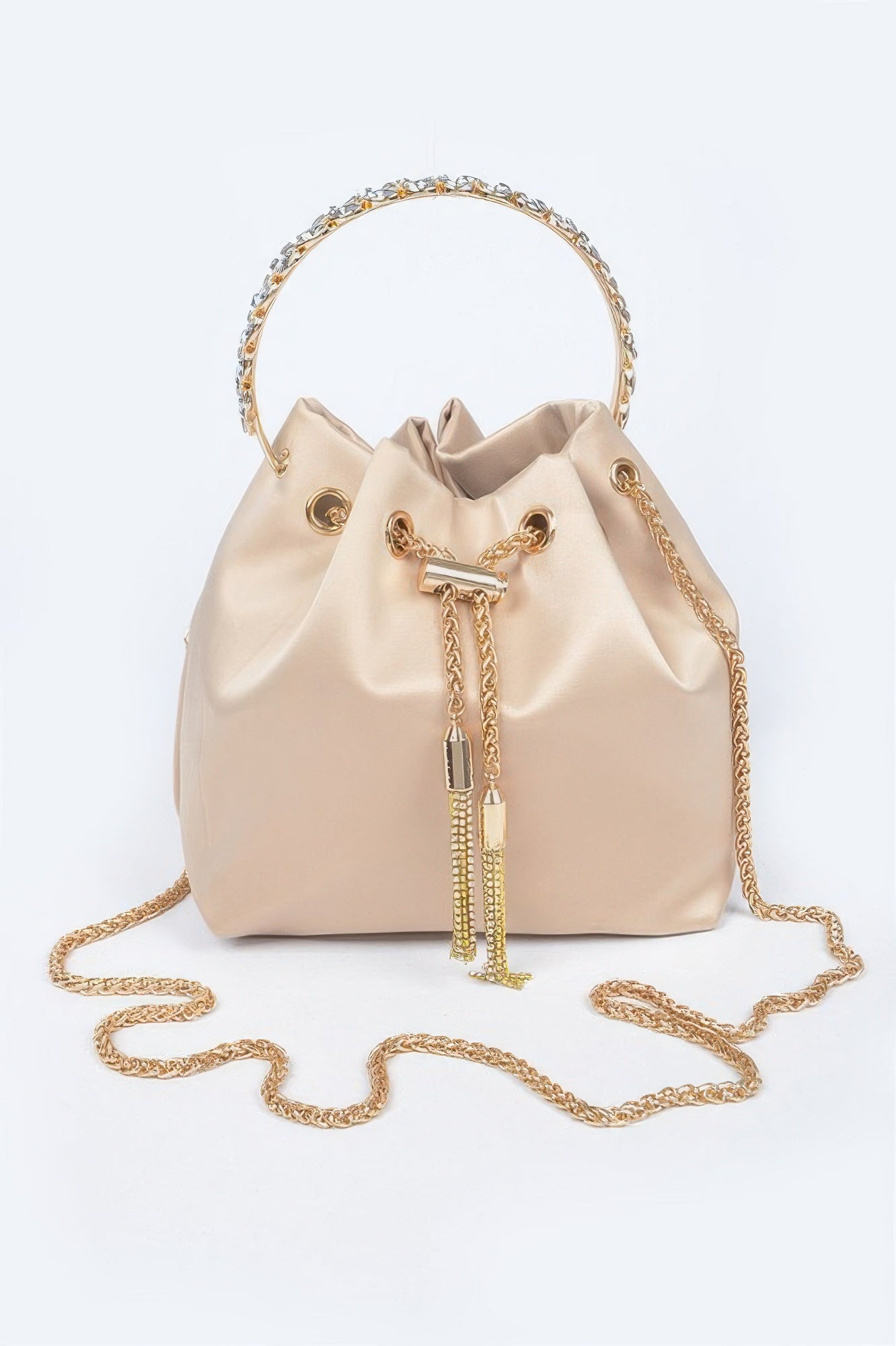 Rhinestone Top Handle Satin Bucket Bag - Tigbul's Variety Fashion Shop