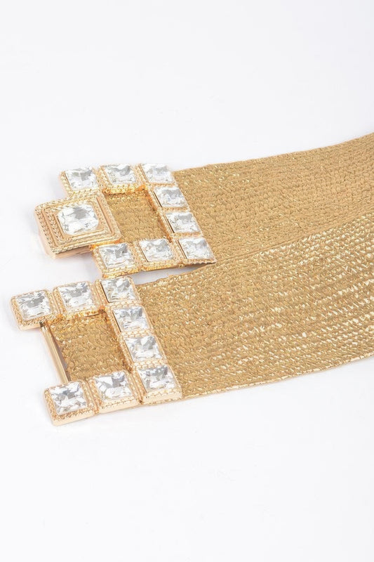 Stone Buckle Elastic Faux Straw Belt - Tigbul's Variety Fashion Shop