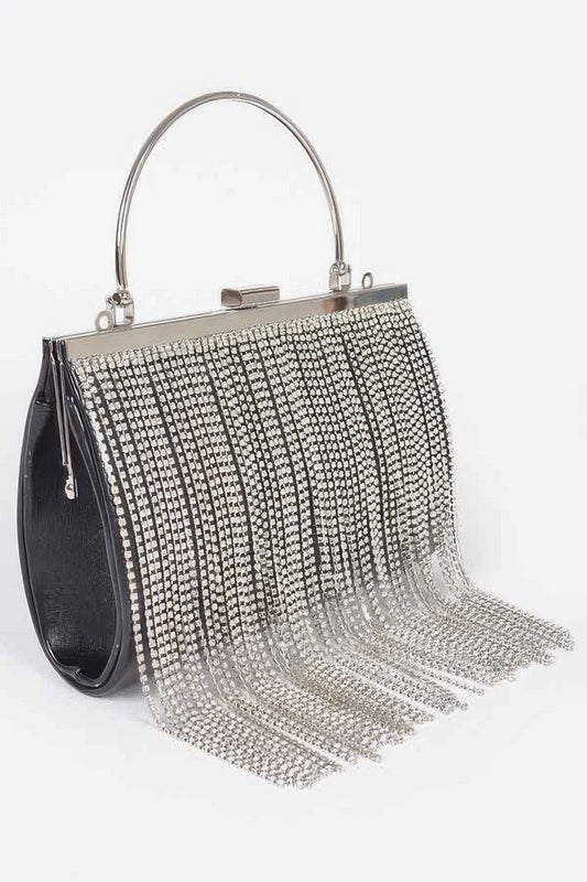 Rhinestone Fringe Metallic Party Clutch - Tigbul's Variety Fashion Shop