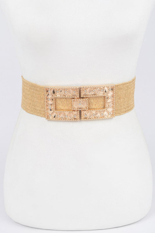 Rhinestone Buckle Stretch Straw Belt - Tigbul's Variety Fashion Shop