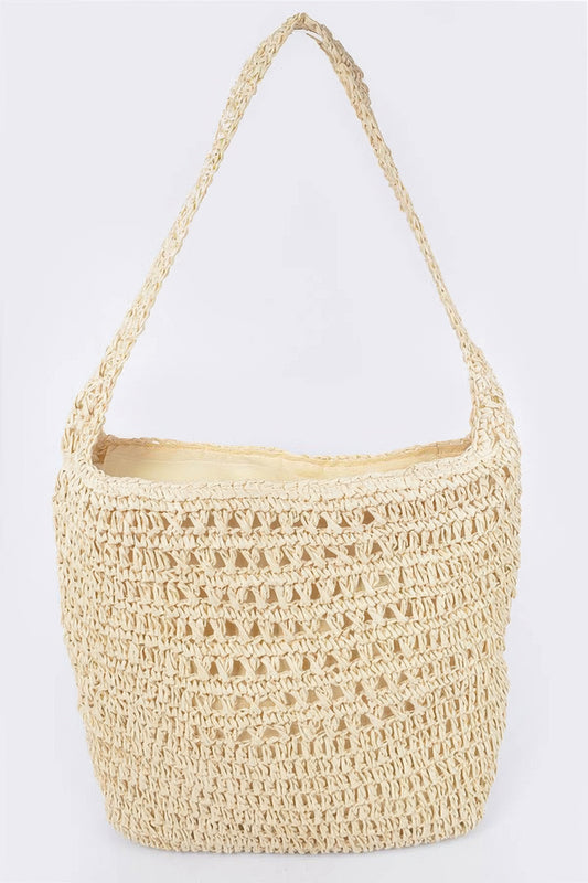 Faux Straw Oversized Shoulder Bag - Tigbul's Variety Fashion Shop