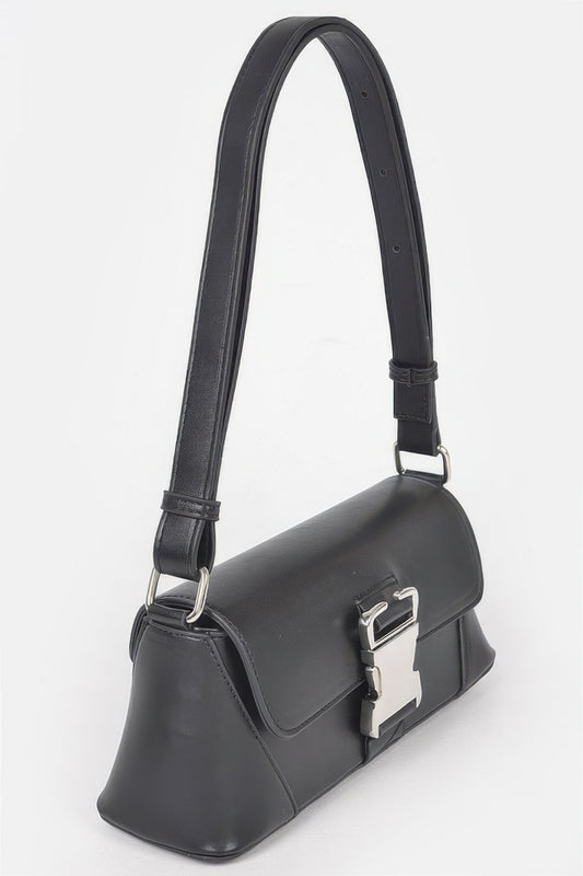 Faux Leather Metal Buckle Shoulder Bag - Tigbul's Variety Fashion Shop