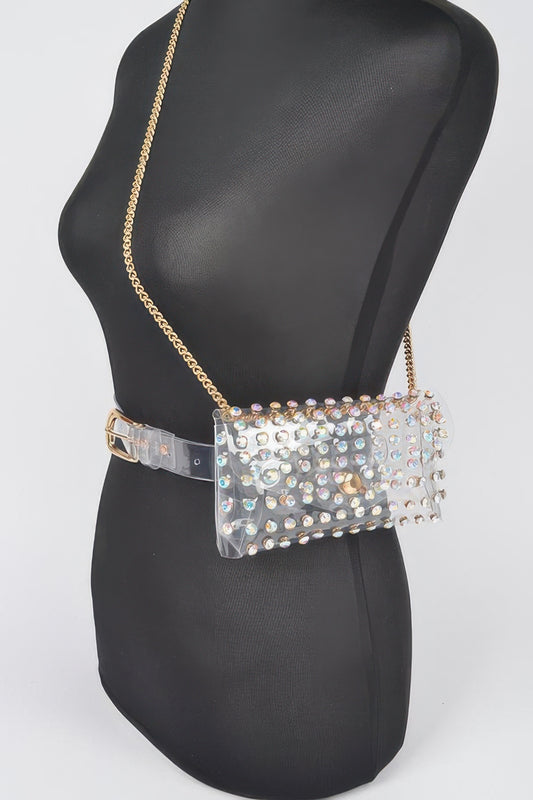 Rhinestone Clear Plus Size Belt Bag W/chain - Tigbul's Variety Fashion Shop