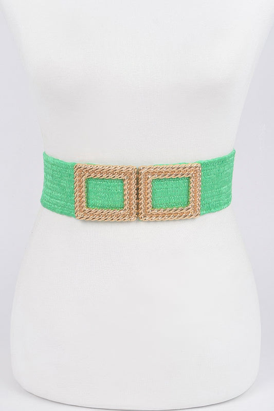 Big Metal Buckle Faux Straw Stretch Belt - Tigbul's Variety Fashion Shop