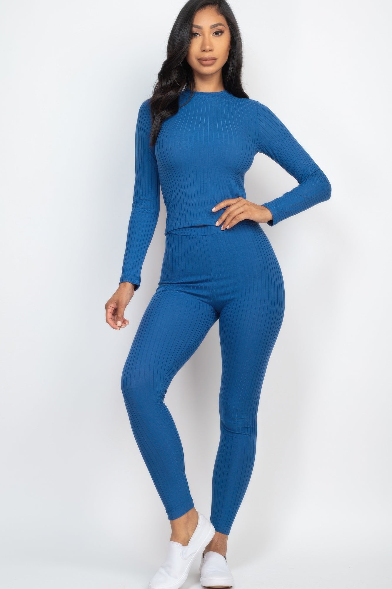 Ribbed Mock Neck Long Sleeve Top & Leggings Set - Tigbul's Variety Fashion Shop