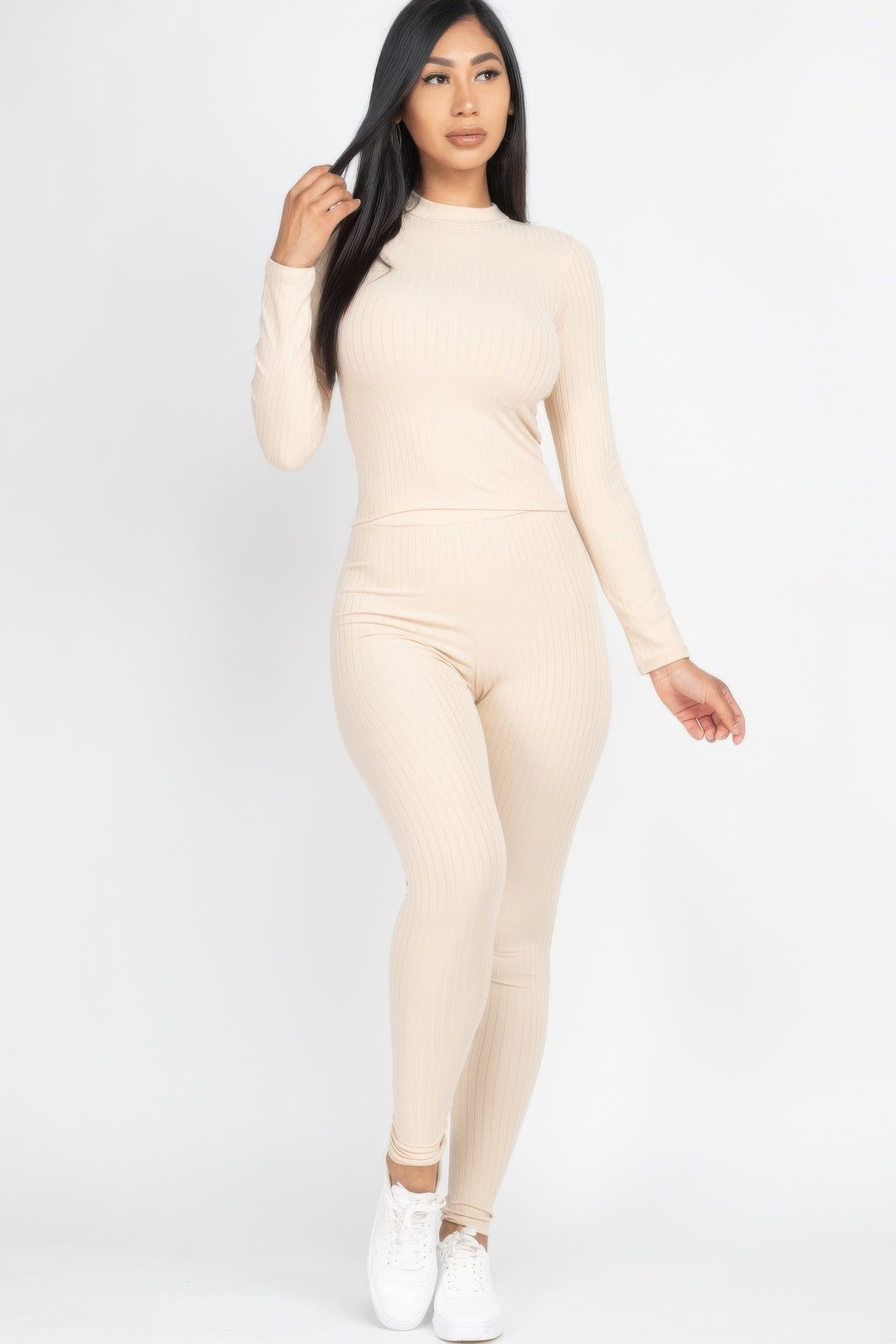 Ribbed Mock Neck Long Sleeve Top & Leggings Set - Tigbul's Variety Fashion Shop