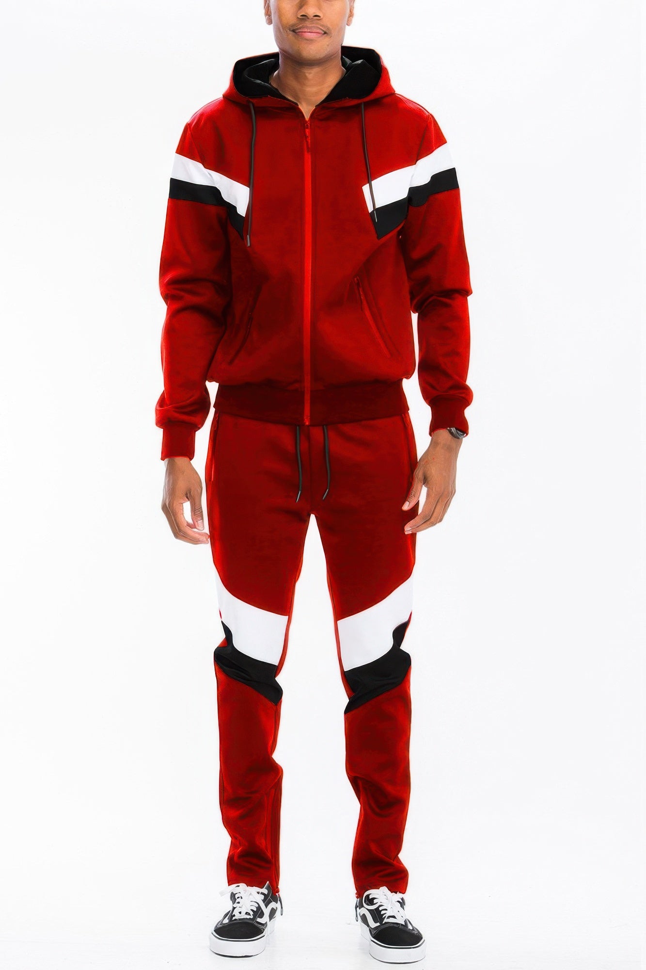 Men's Chevron Stripe Full Zip Track Suit - Tigbul's Variety Fashion Shop