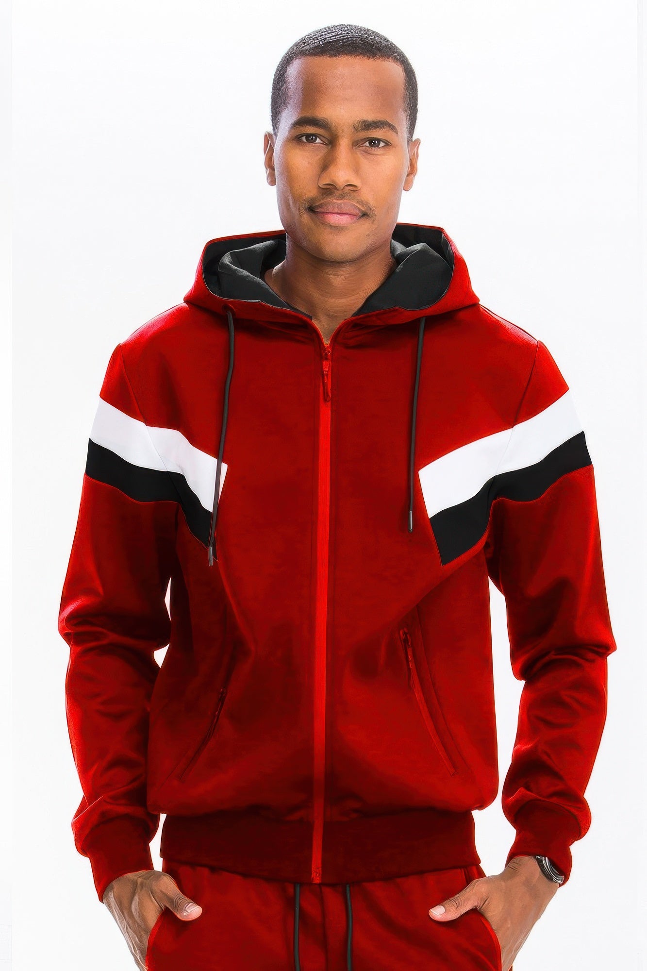 Men's Chevron Stripe Full Zip Track Suit - Tigbul's Variety Fashion Shop
