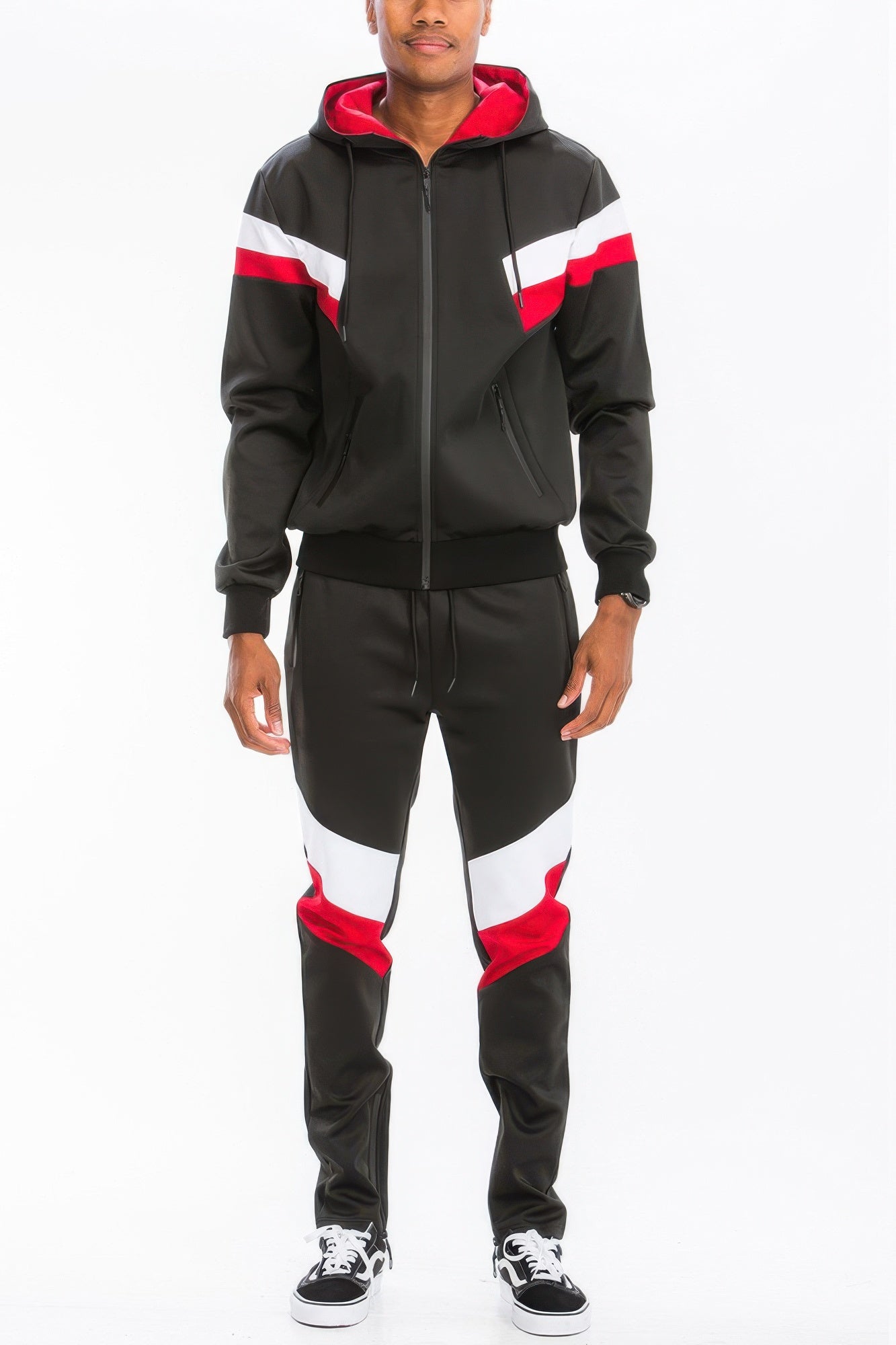 Men's Chevron Stripe Full Zip Track Suit - Tigbul's Variety Fashion Shop