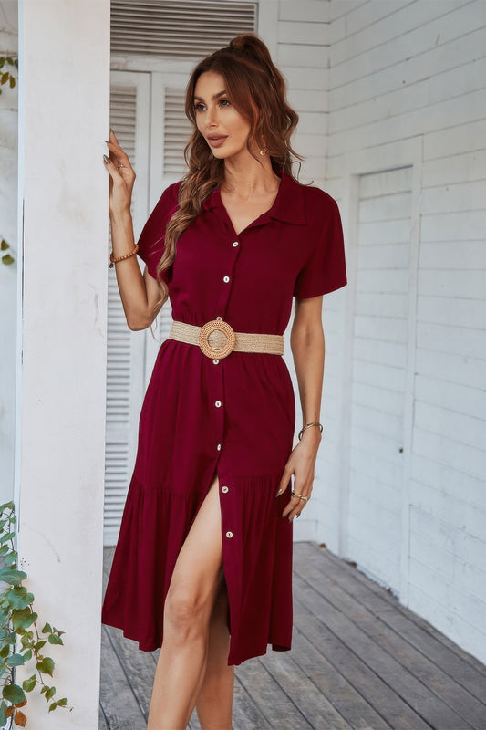 V Neck Short Dress Solid Midi Dress - Tigbul's Variety Fashion Shop