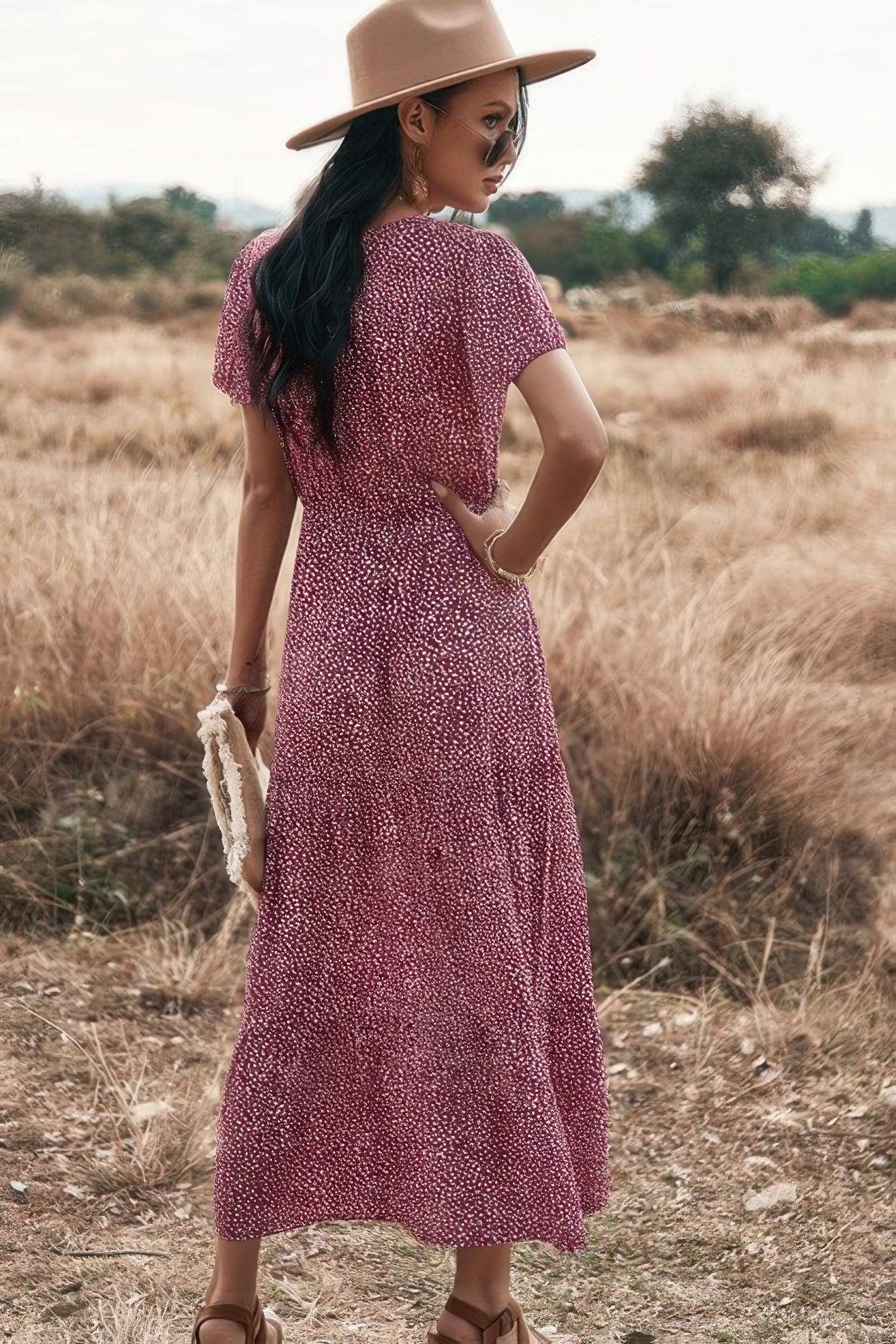V Neck Polka Dot Short Sleeve Dress - Tigbul's Variety Fashion Shop