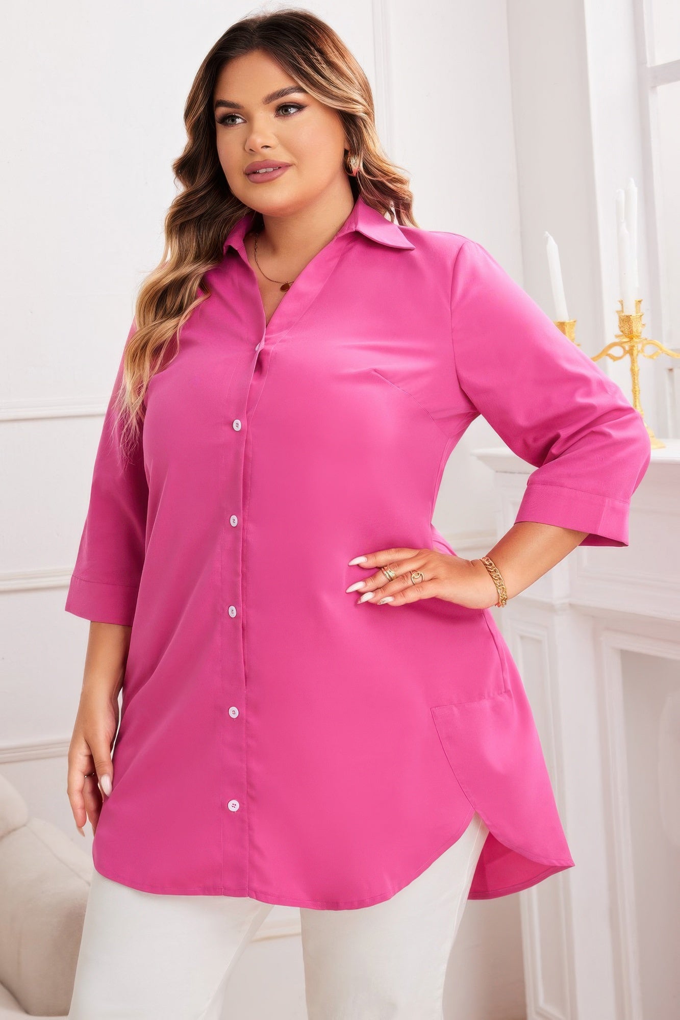 Plus A Line Button Loose Fit Pockets Solid Dress - Tigbul's Variety Fashion Shop