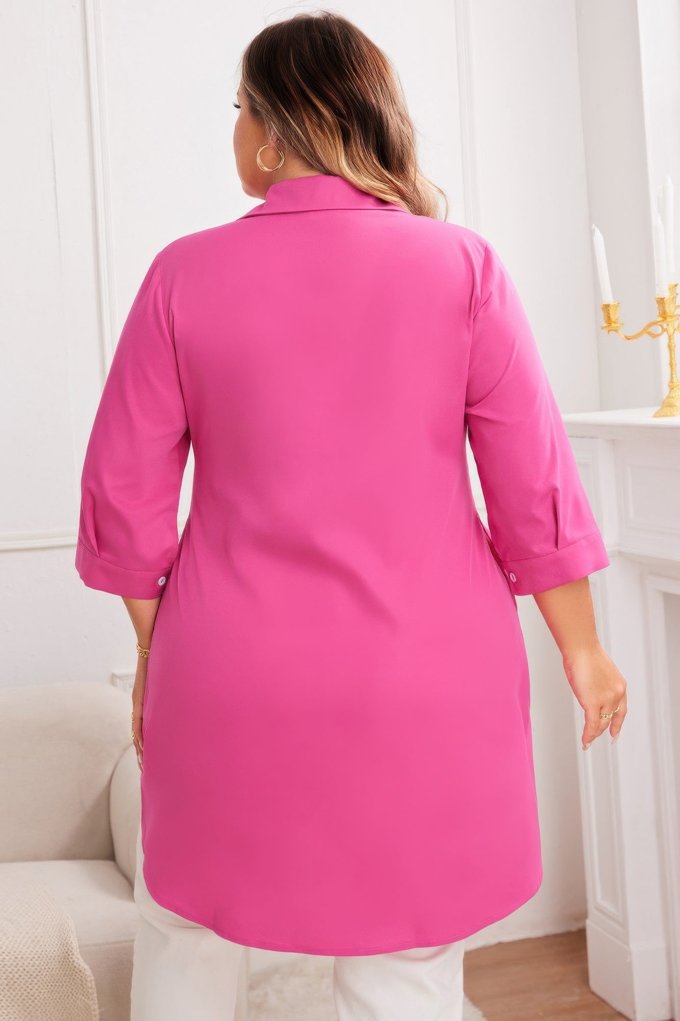 Plus A Line Button Loose Fit Pockets Solid Dress - Tigbul's Variety Fashion Shop