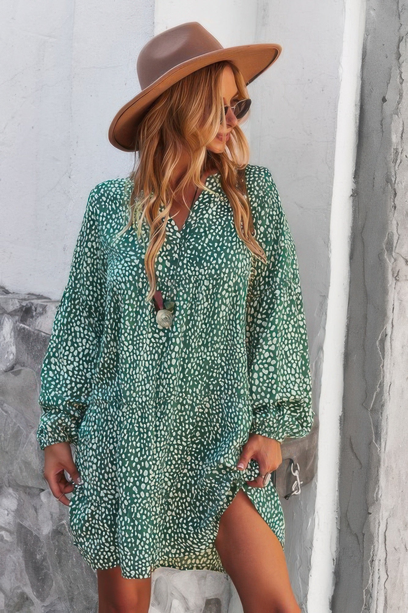 V Neck Drop Shoulder Cheetah Print Tunic Dress - Tigbul's Variety Fashion Shop