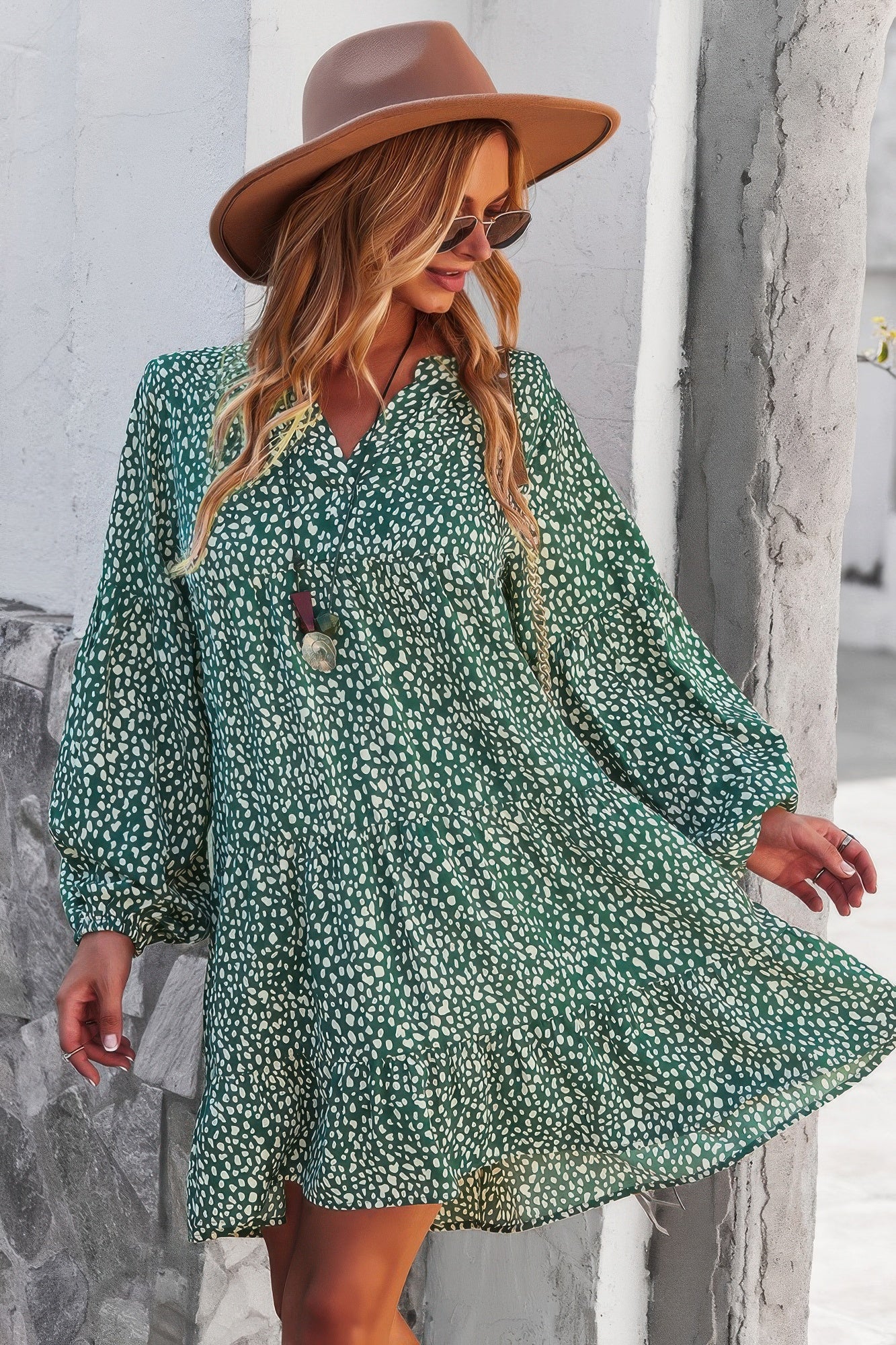 V Neck Drop Shoulder Cheetah Print Tunic Dress - Tigbul's Variety Fashion Shop