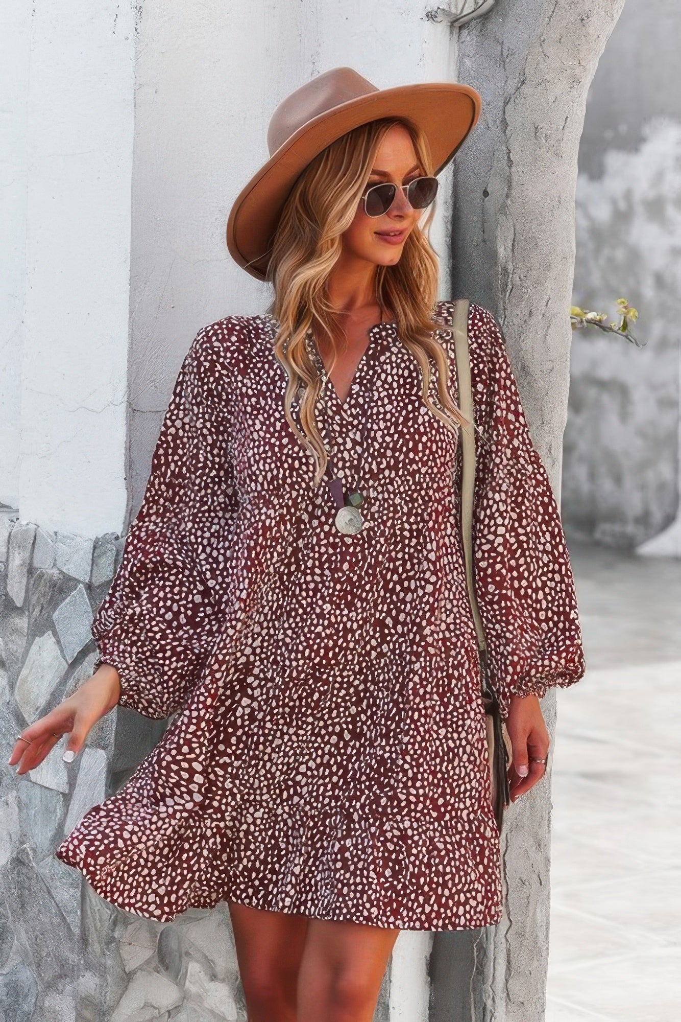 V Neck Drop Shoulder Cheetah Print Tunic Dress - Tigbul's Variety Fashion Shop