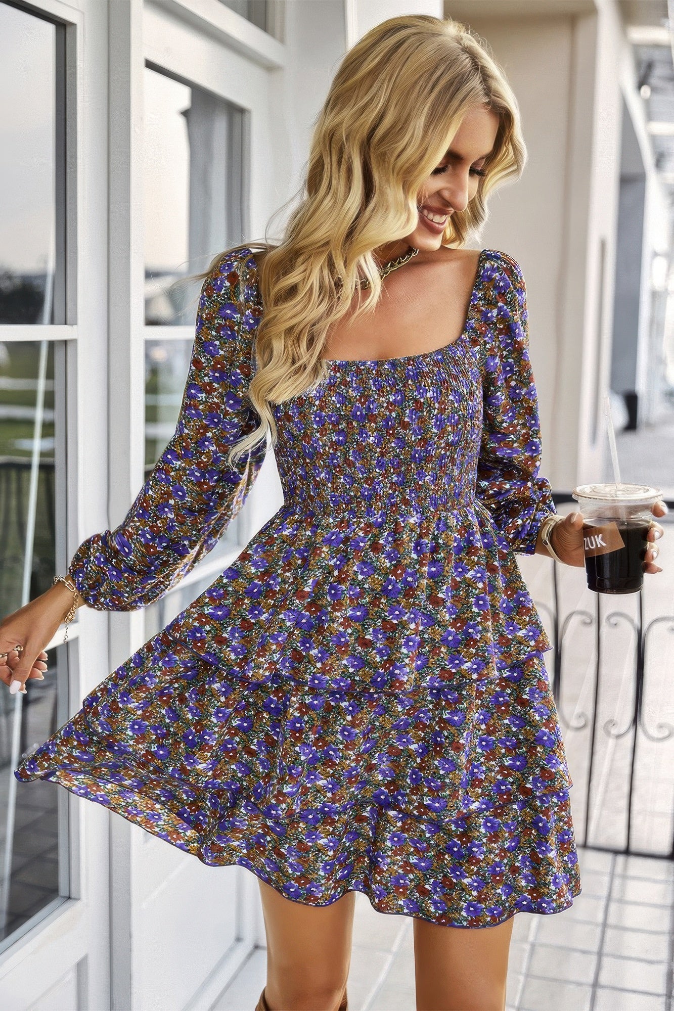 Square Neck Solid Lace Up Cocktail Dress - Tigbul's Variety Fashion Shop