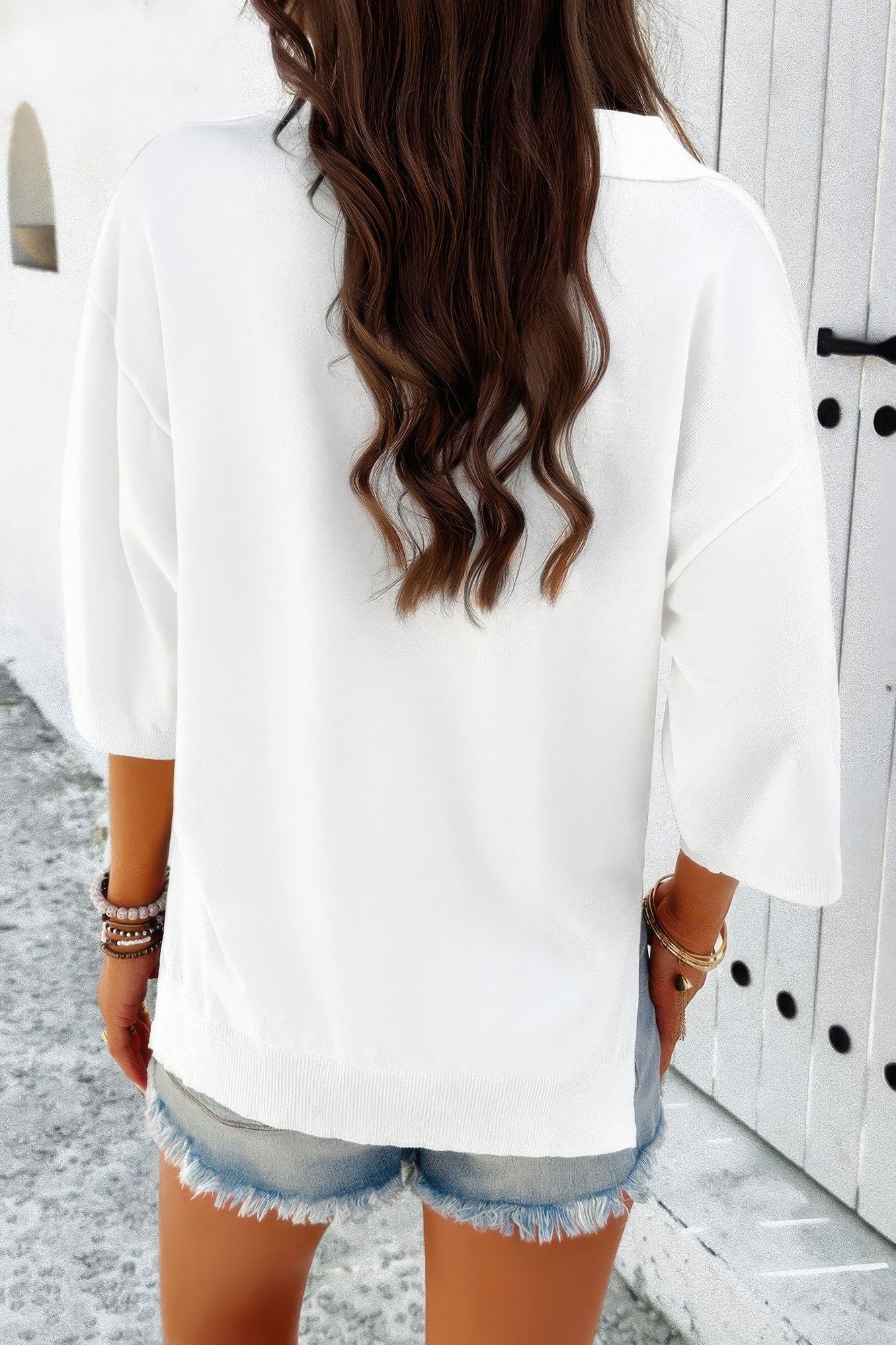 Solid Notched Collar V Neck Knit Short Sleeve Swea - Tigbul's Variety Fashion Shop