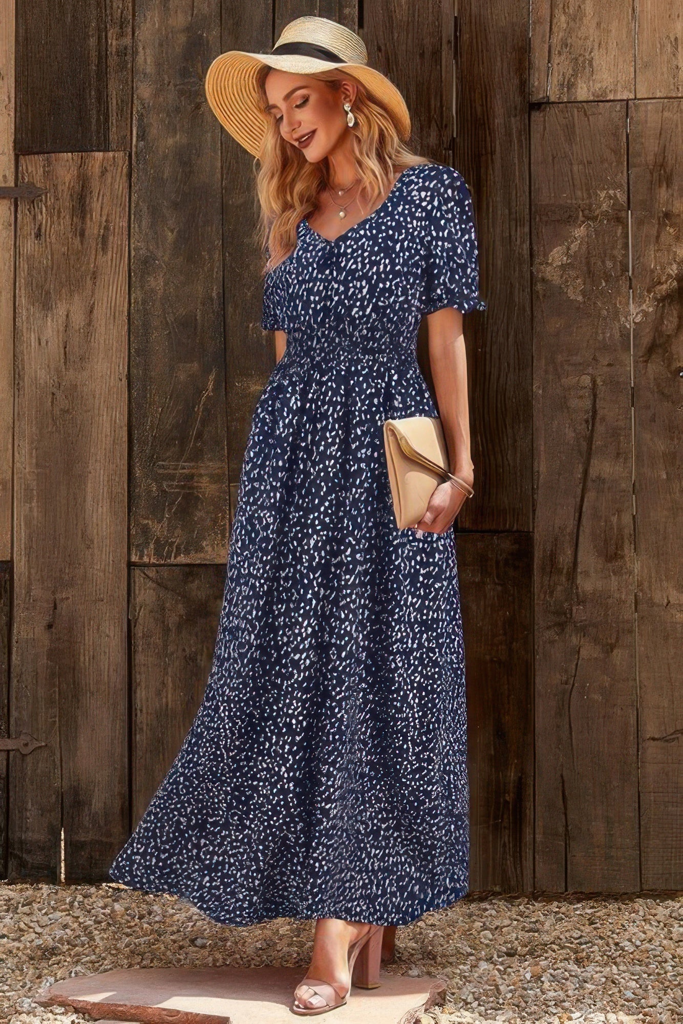 Allover Print Puff Sleeve Ruched Shirred Dress - Tigbul's Variety Fashion Shop