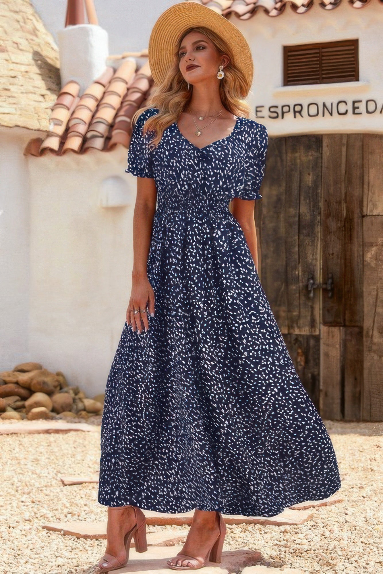 Allover Print Puff Sleeve Ruched Shirred Dress - Tigbul's Variety Fashion Shop