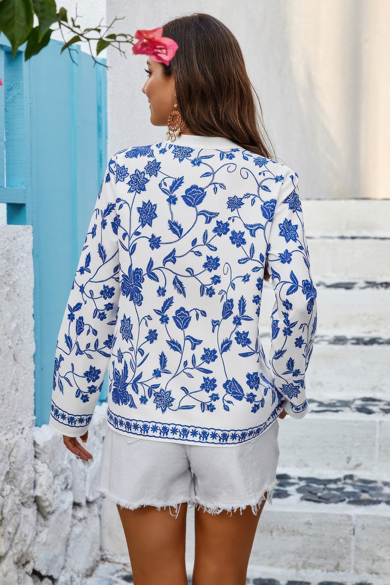 Floral Print Notched Collar V Neck Shirt - Tigbul's Variety Fashion Shop
