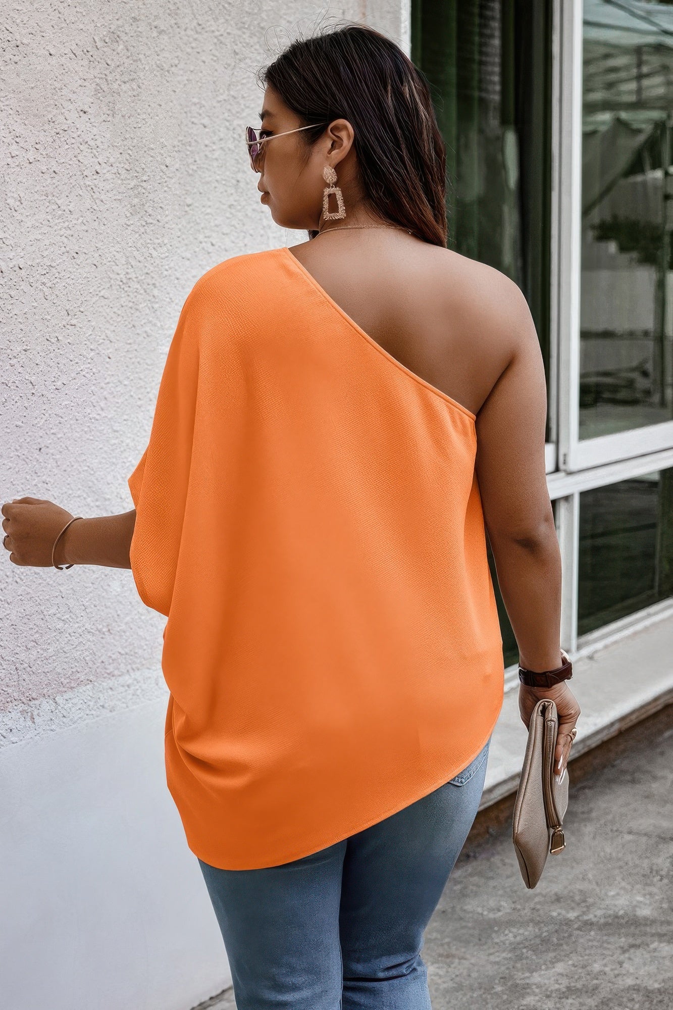 Plus One Shoulder Solid Casual Loose Fit Shirt - Tigbul's Variety Fashion Shop