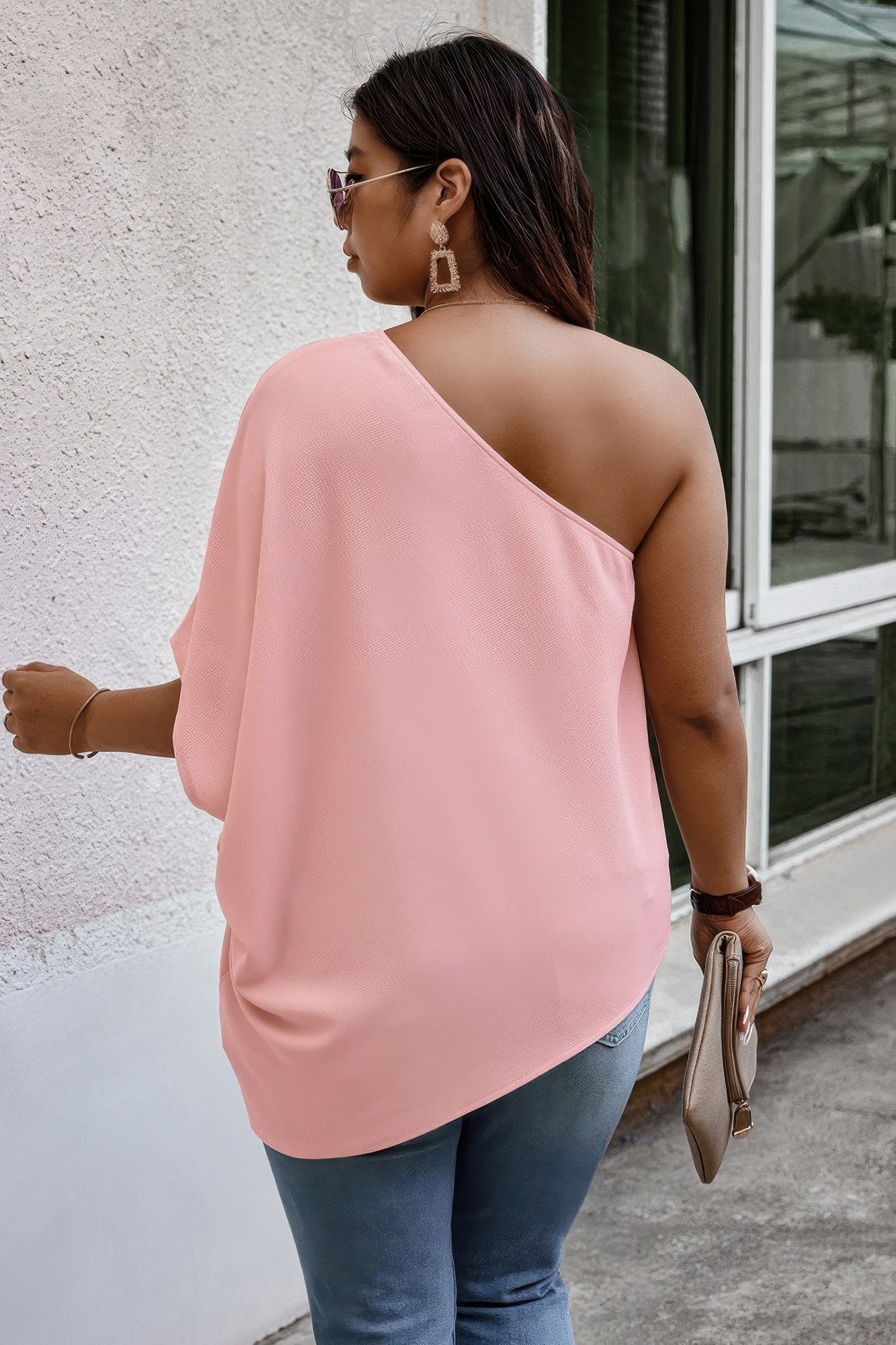 Plus One Shoulder Solid Casual Loose Fit Shirt - Tigbul's Variety Fashion Shop