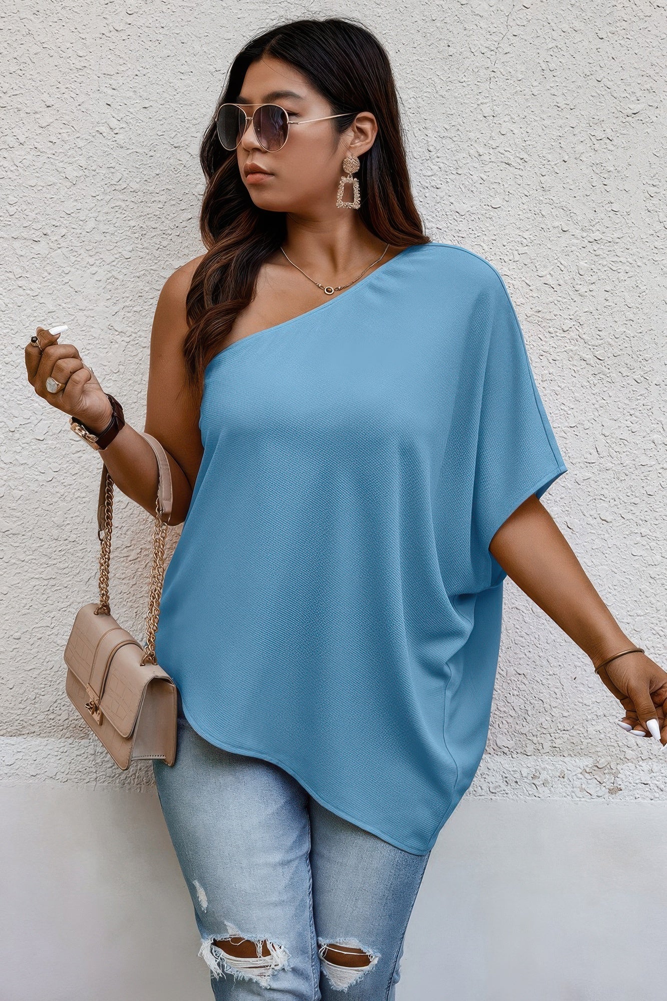 Plus One Shoulder Solid Casual Loose Fit Shirt - Tigbul's Variety Fashion Shop