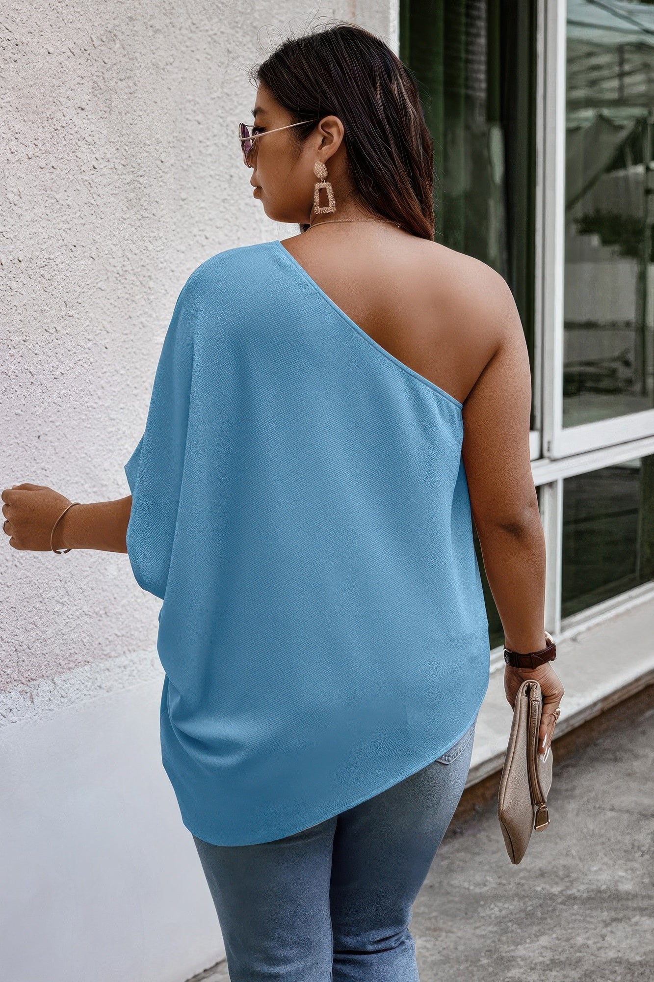 Plus One Shoulder Solid Casual Loose Fit Shirt - Tigbul's Variety Fashion Shop