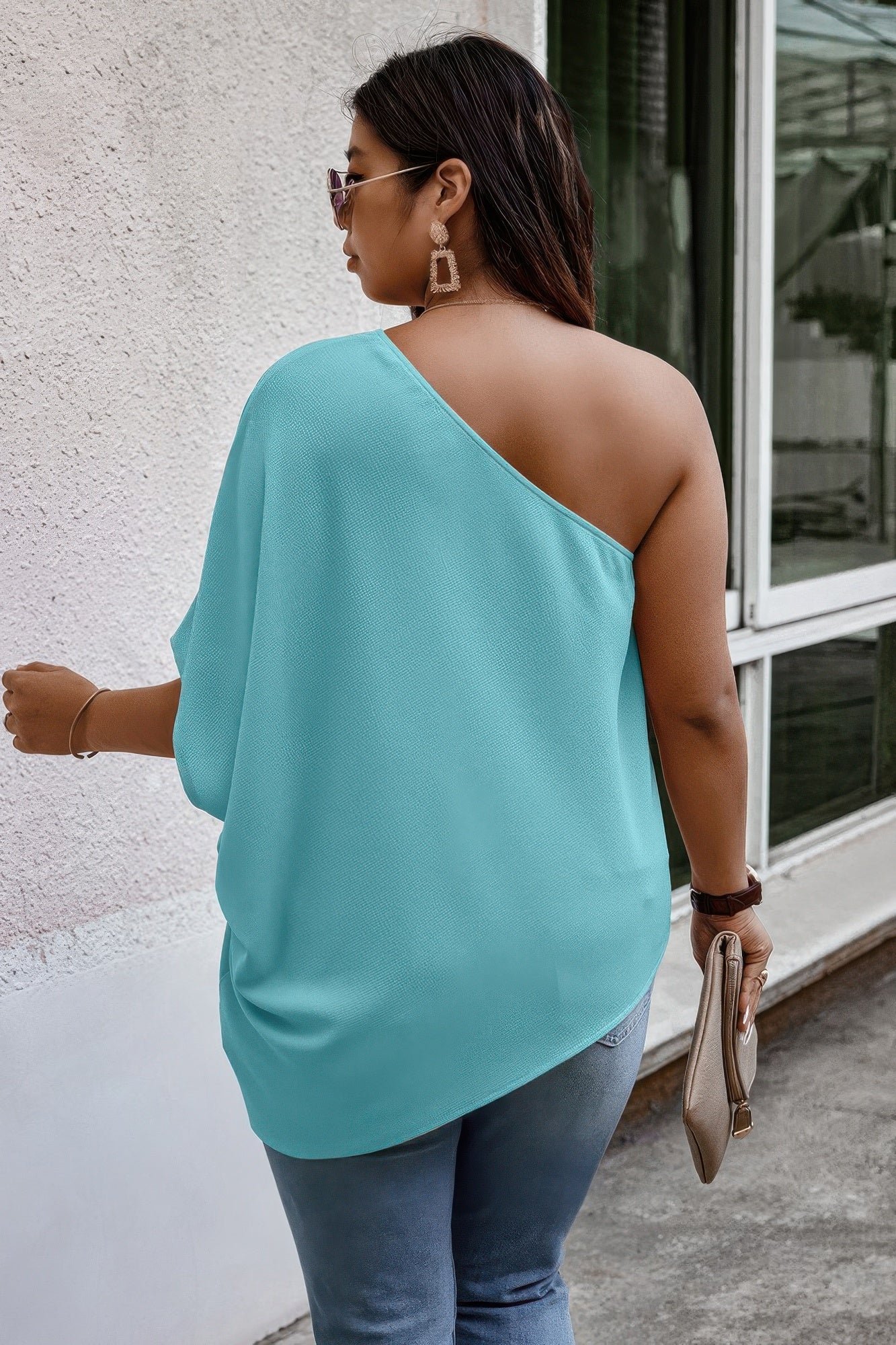 Plus One Shoulder Solid Casual Loose Fit Shirt - Tigbul's Variety Fashion Shop