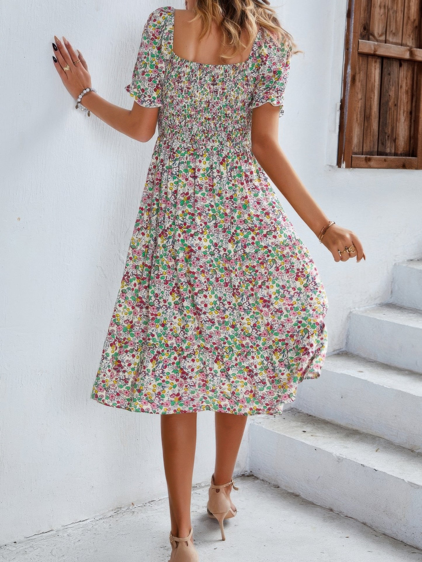 Bohemia Floral Puff Sleeve Flounce Sleeve Dress - Tigbul's Variety Fashion Shop