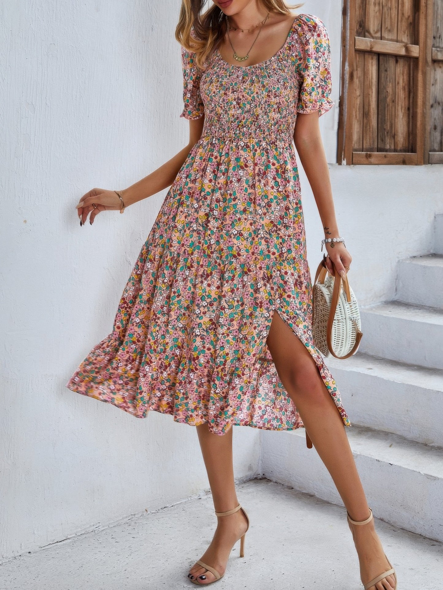 Bohemia Floral Puff Sleeve Flounce Sleeve Dress - Tigbul's Variety Fashion Shop