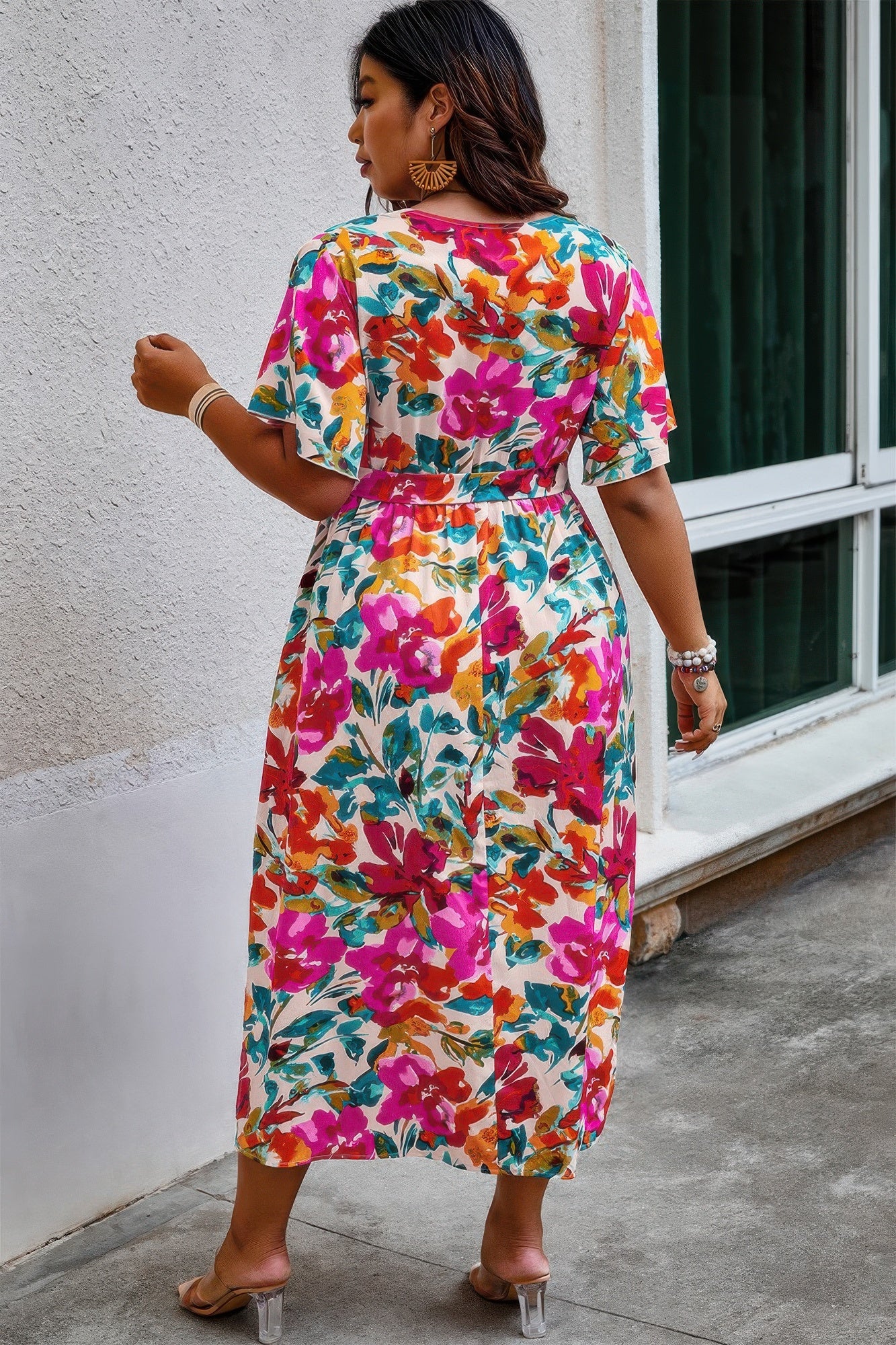 Plus Size Floral Print Cross Belt Fit Dress - Tigbul's Variety Fashion Shop