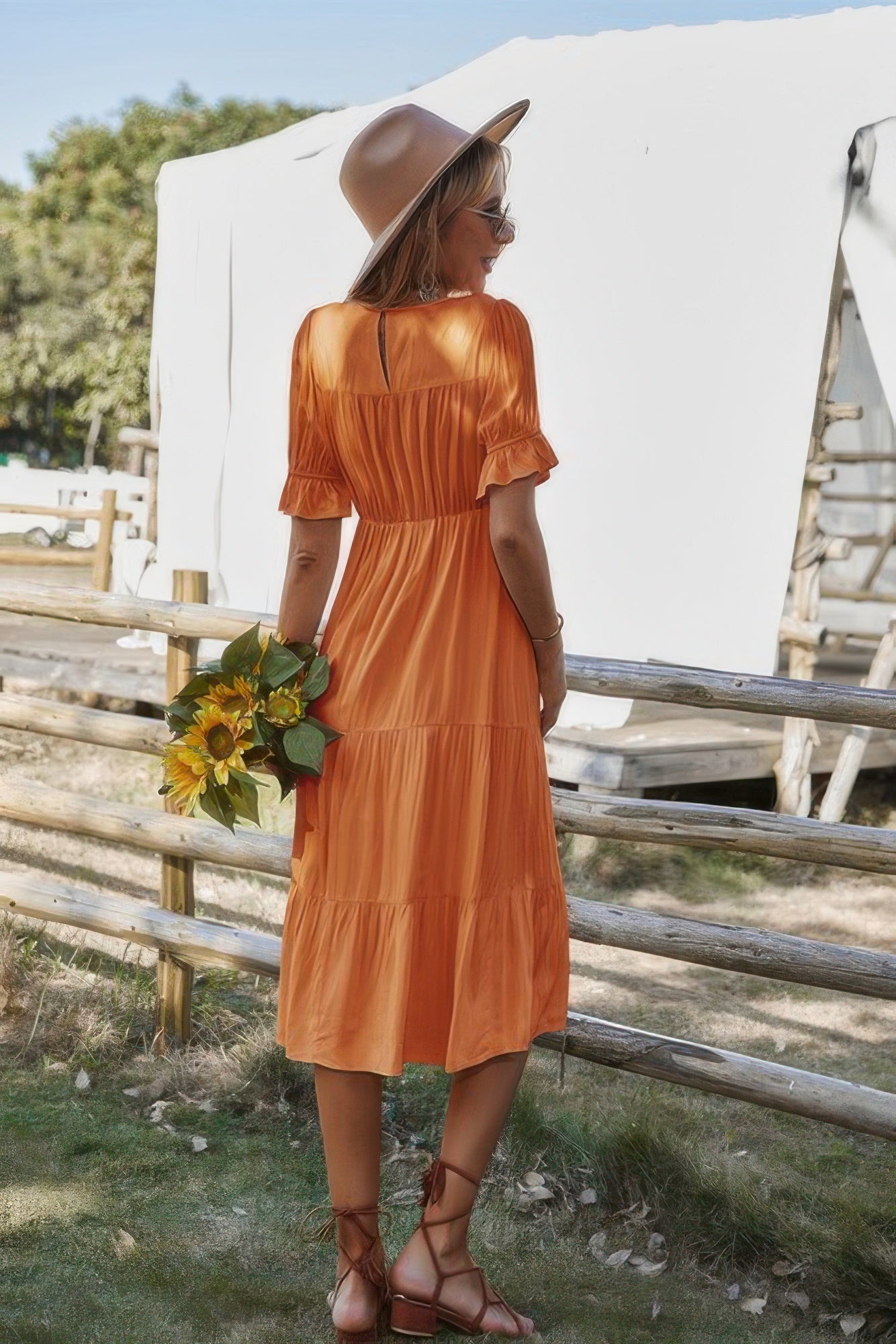 Flowy Pleated Short Sleeve Solid Midi Dress - Tigbul's Variety Fashion Shop