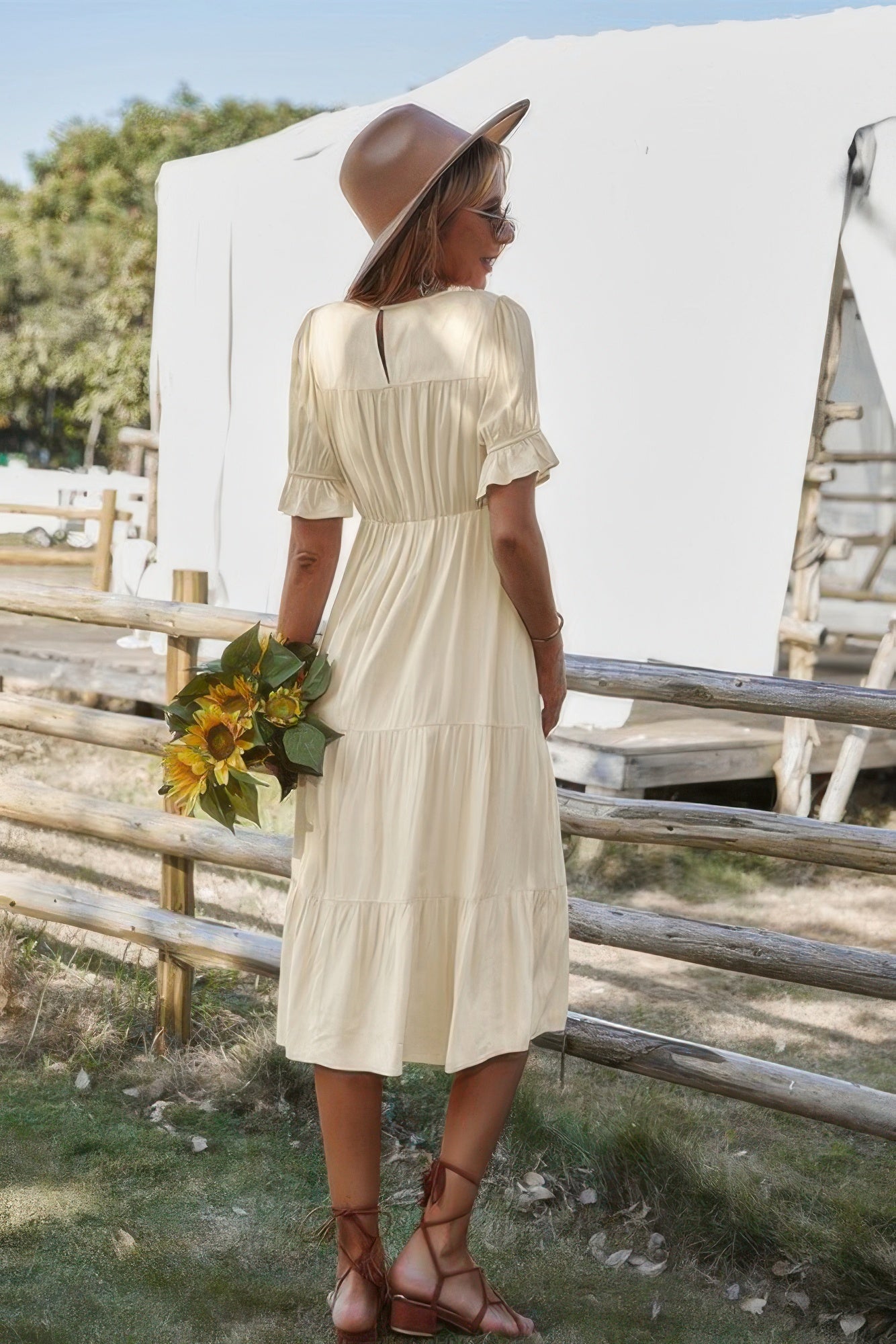 Flowy Pleated Short Sleeve Solid Midi Dress - Tigbul's Variety Fashion Shop