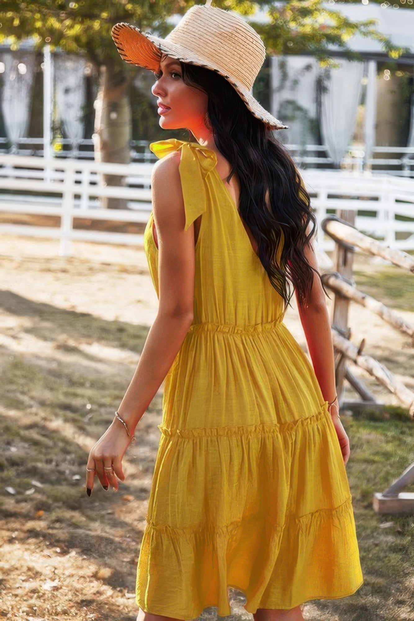Sleeveless Button Ruffle Dress Swing Pleated Dress - Tigbul's Variety Fashion Shop