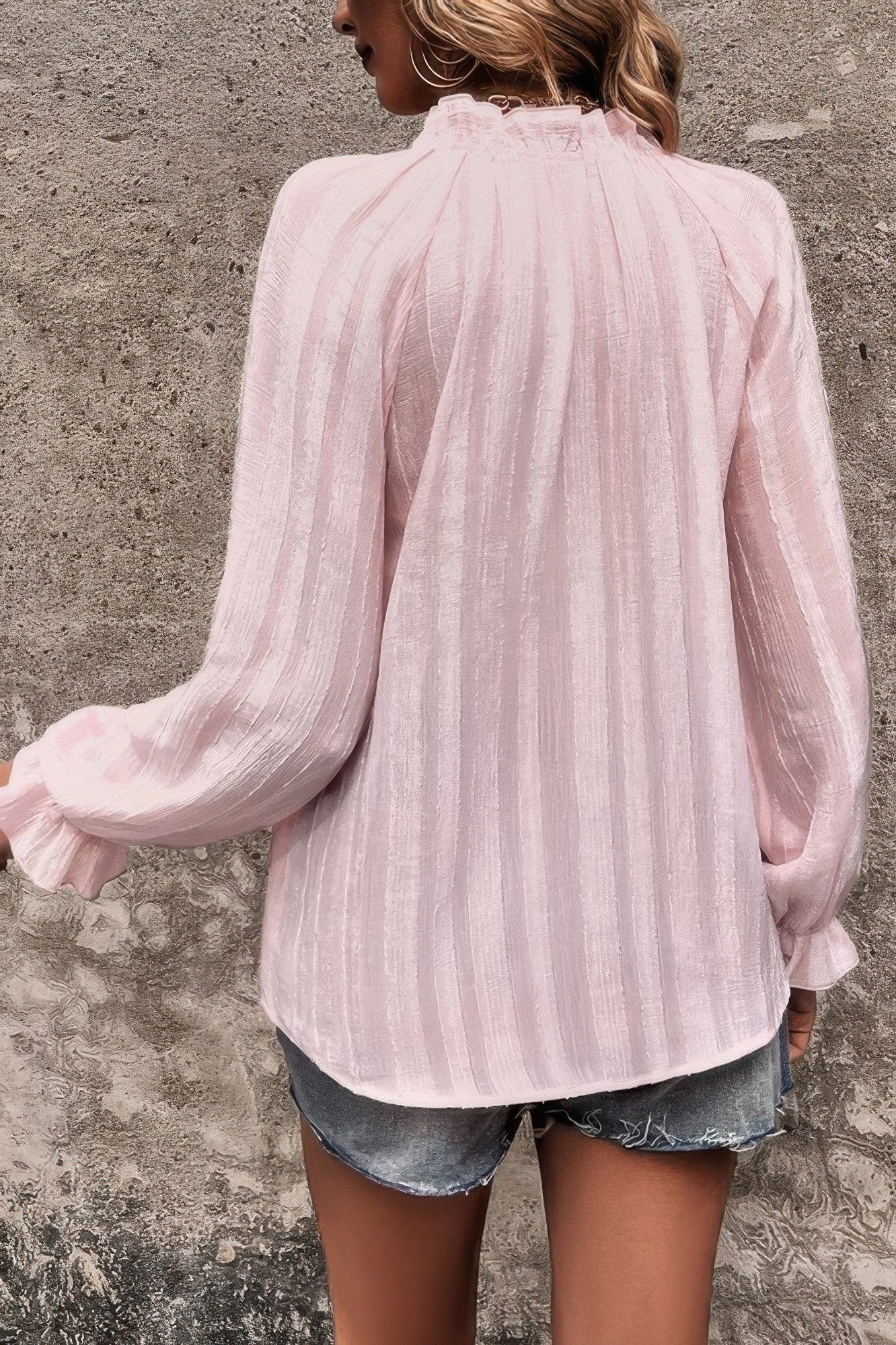 Lapel V Neck Button Down Solid Long Sleeves Shirt - Tigbul's Variety Fashion Shop