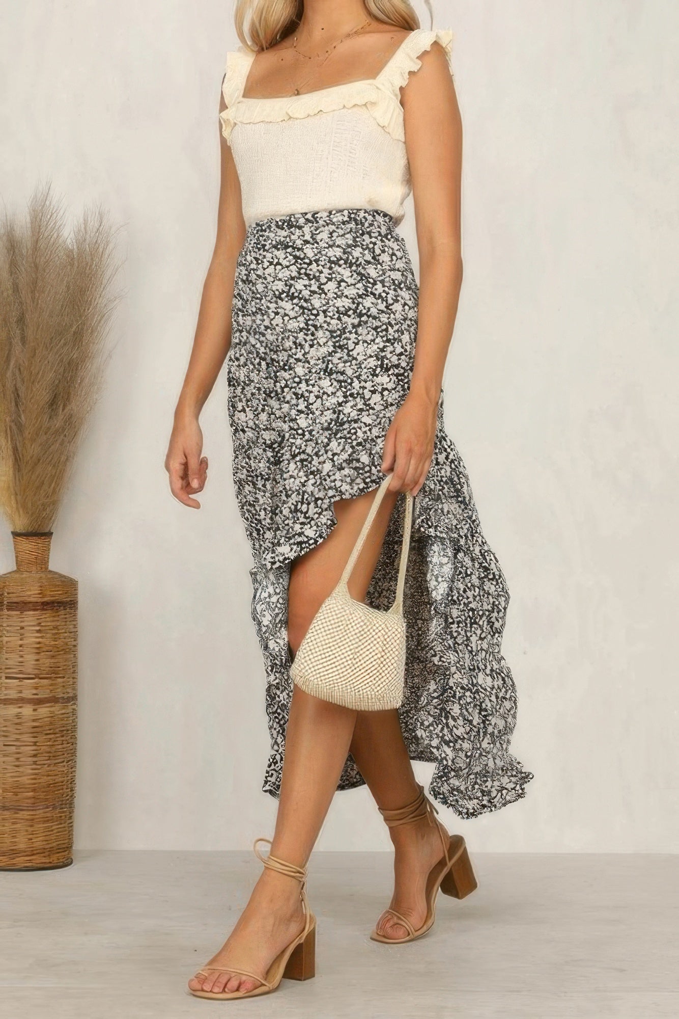 Boho Floral Print Midi Skirt Casual Side Slit Skirt - Tigbul's Variety Fashion Shop