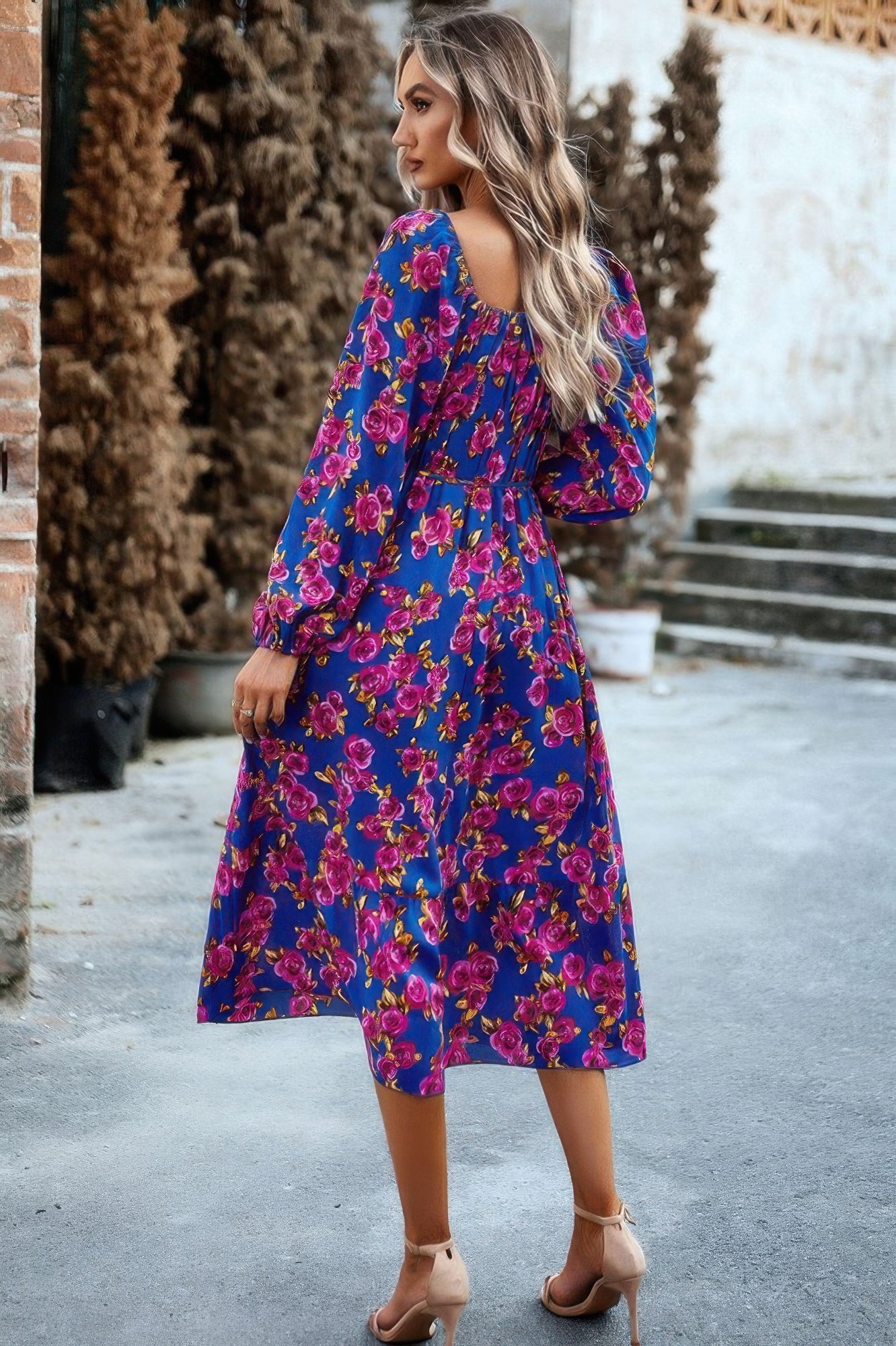 Floral High Elastic Waist Square Neck Pocket Dress - Tigbul's Variety Fashion Shop