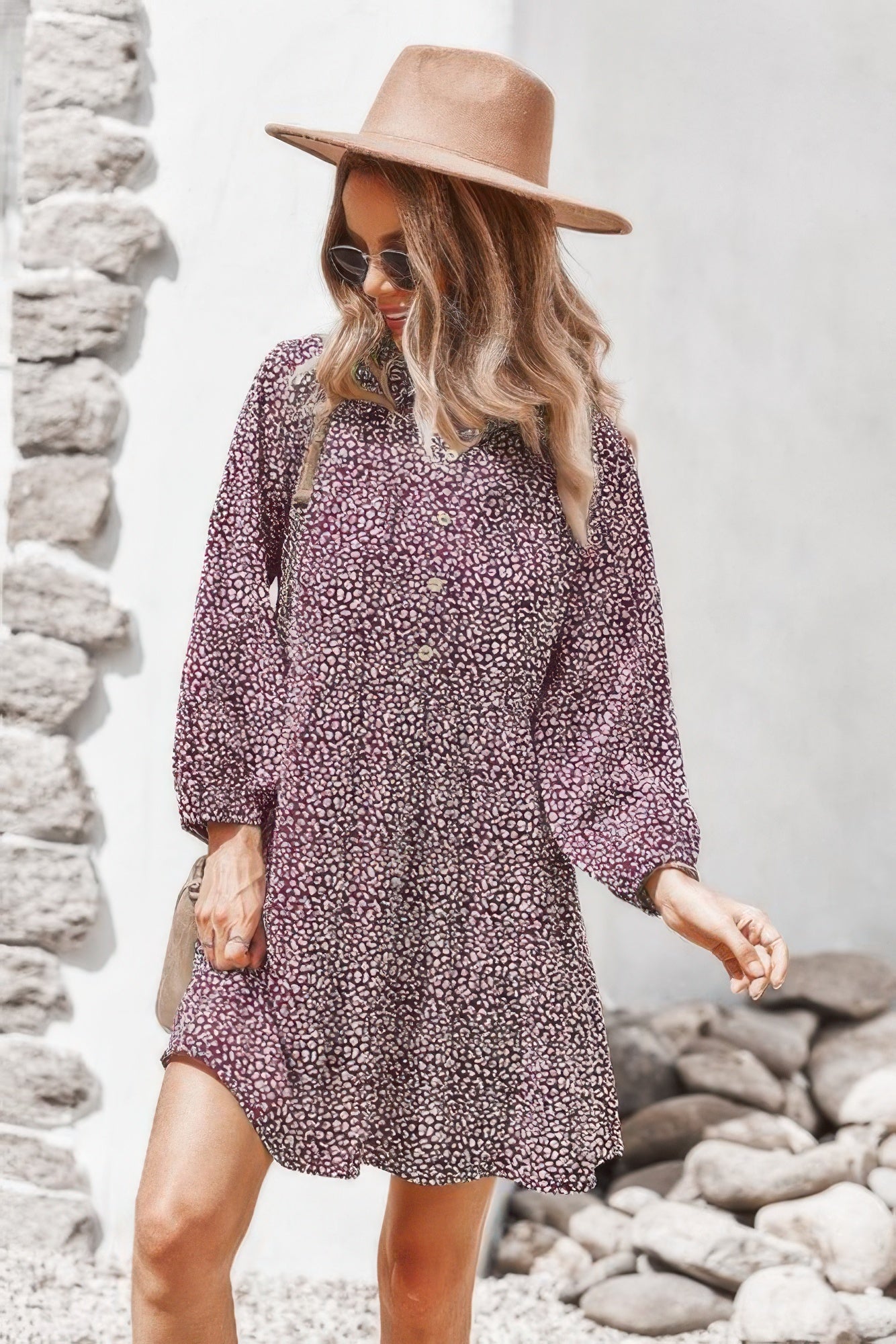 Animal Print Button Down A Line Lantem Sleeve Dress - Tigbul's Variety Fashion Shop