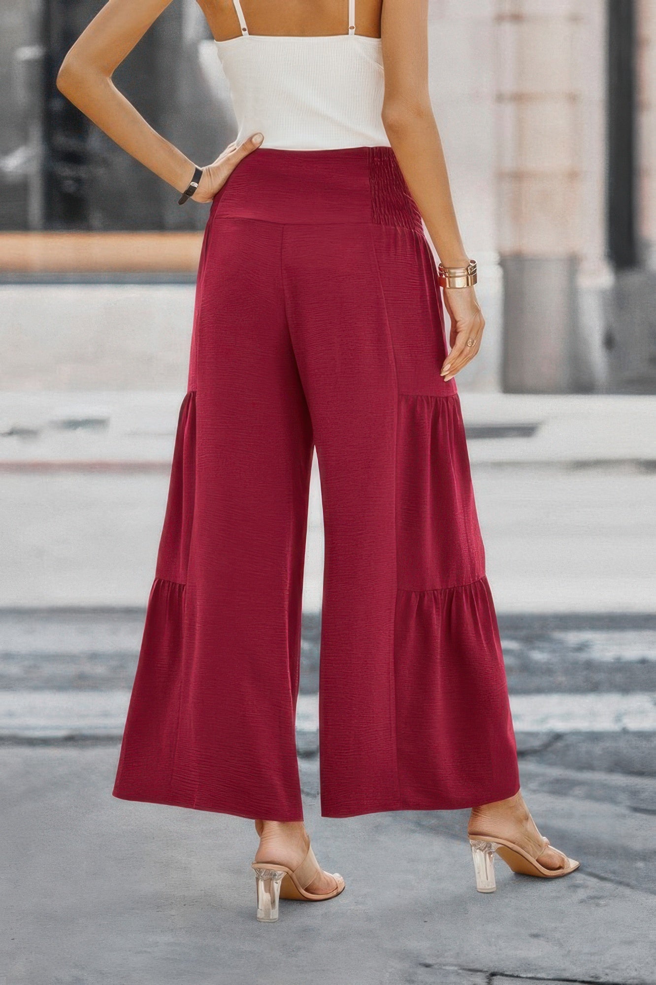 Elastic High Waist Wide Leg Long Palazzo Pants - Tigbul's Variety Fashion Shop