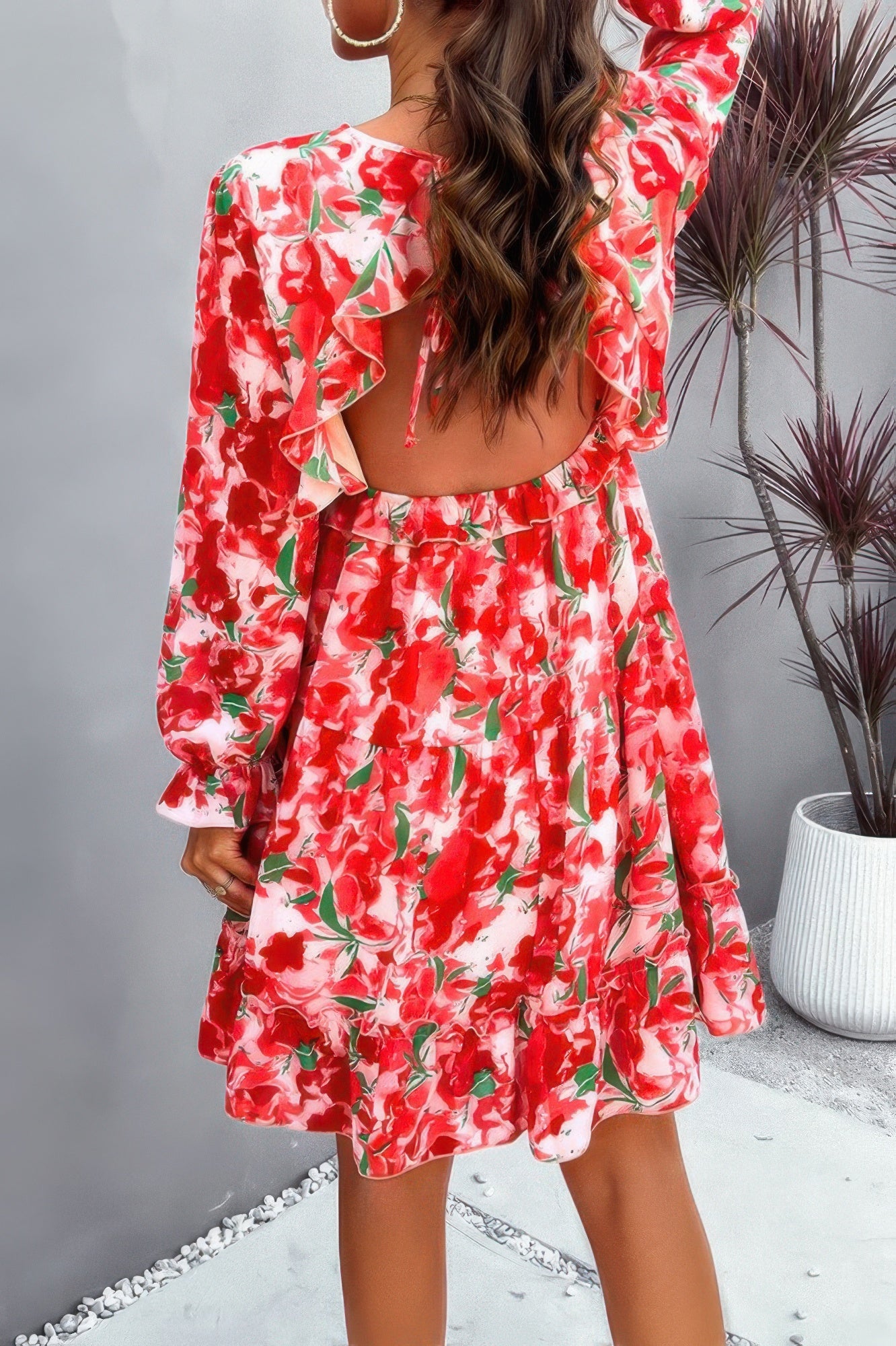 Elegant Printed V Neck Ruffled A Line Mini Dress - Tigbul's Variety Fashion Shop