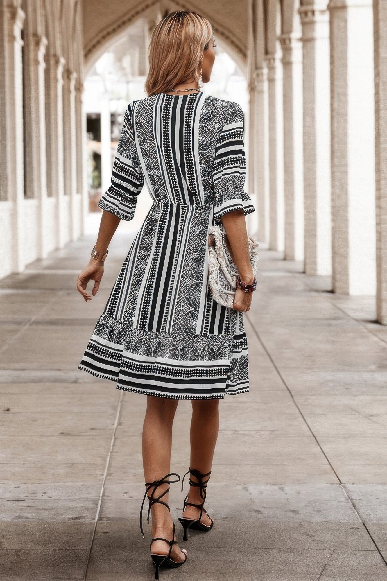 Allover Print Surplice Neck Ruffle Hem Fit Dress - Tigbul's Variety Fashion Shop