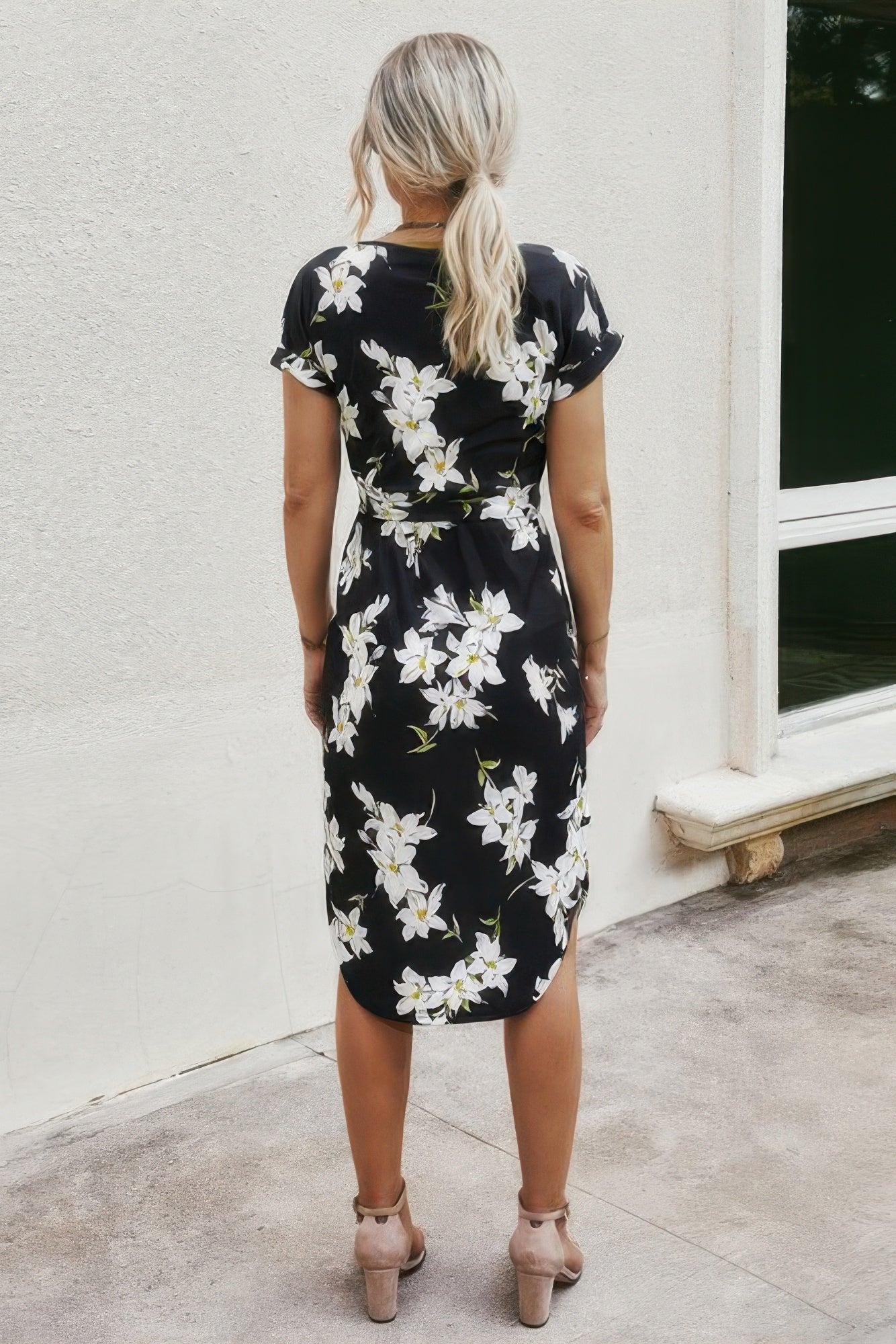 Notched Neck Floral Print Belted Fit Dress - Tigbul's Variety Fashion Shop