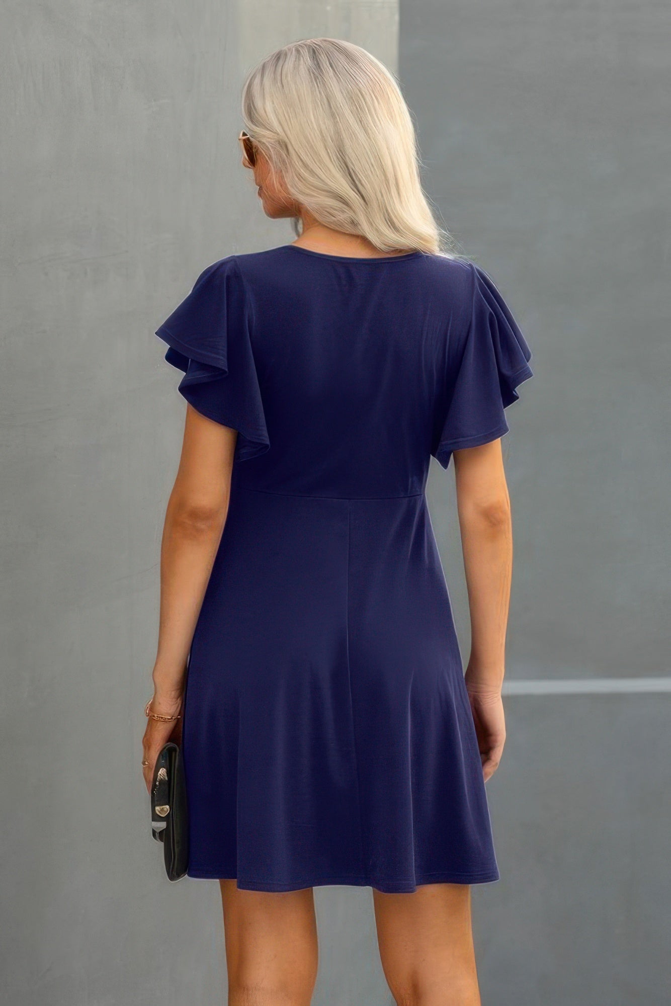 Elegant Solid Crew Neck Butterfly Sleeve Slim Dress - Tigbul's Variety Fashion Shop