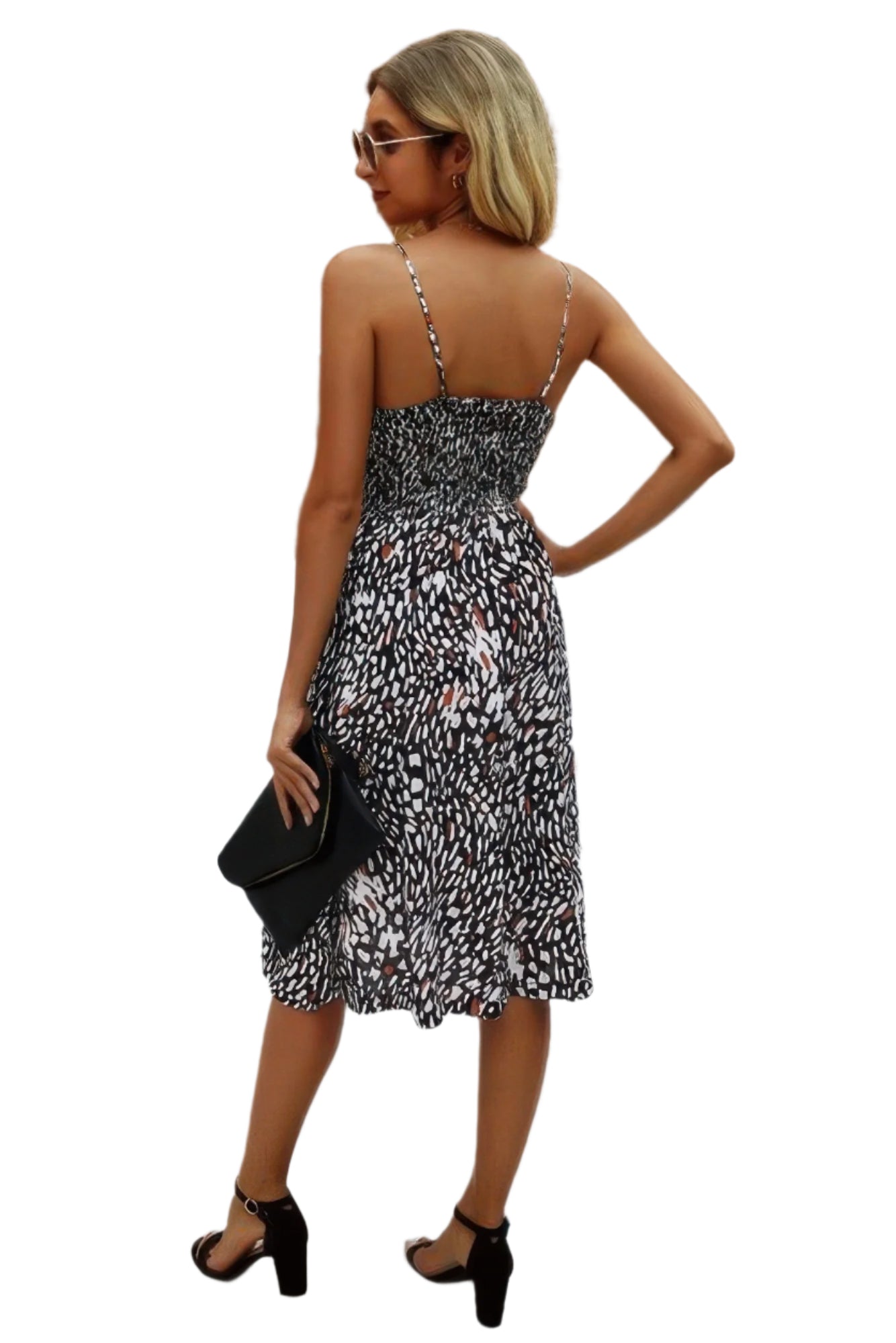 V Neck Spaghetti Strap Leopard Cut Out Midi Dress - Tigbul's Variety Fashion Shop