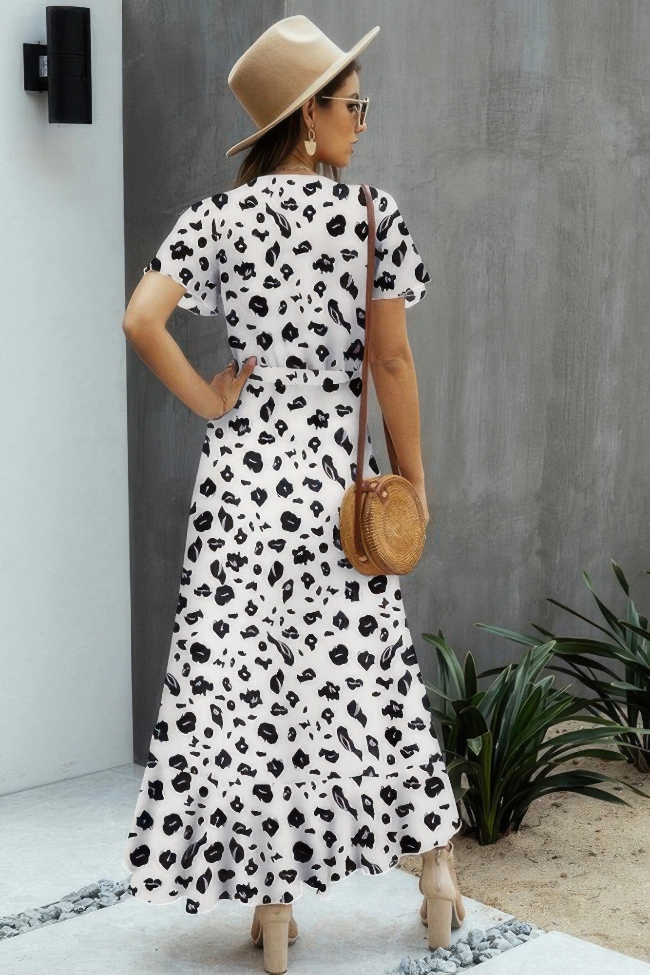 Allover Print High V Neck Low Wrap Dress - Tigbul's Variety Fashion Shop