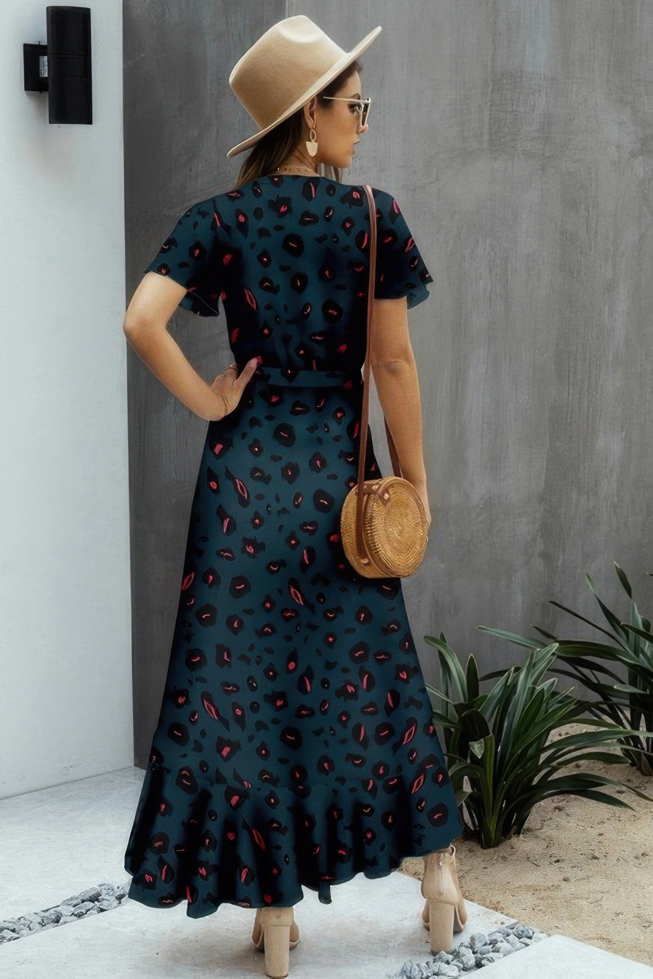 Allover Print High V Neck Low Wrap Dress - Tigbul's Variety Fashion Shop